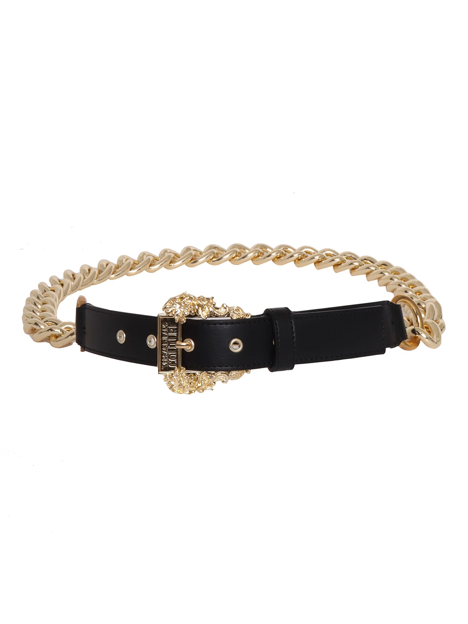 VERSACE JEANS COUTURE LEATHER AND CHAIN BELT,73VA6F01ZG132G89