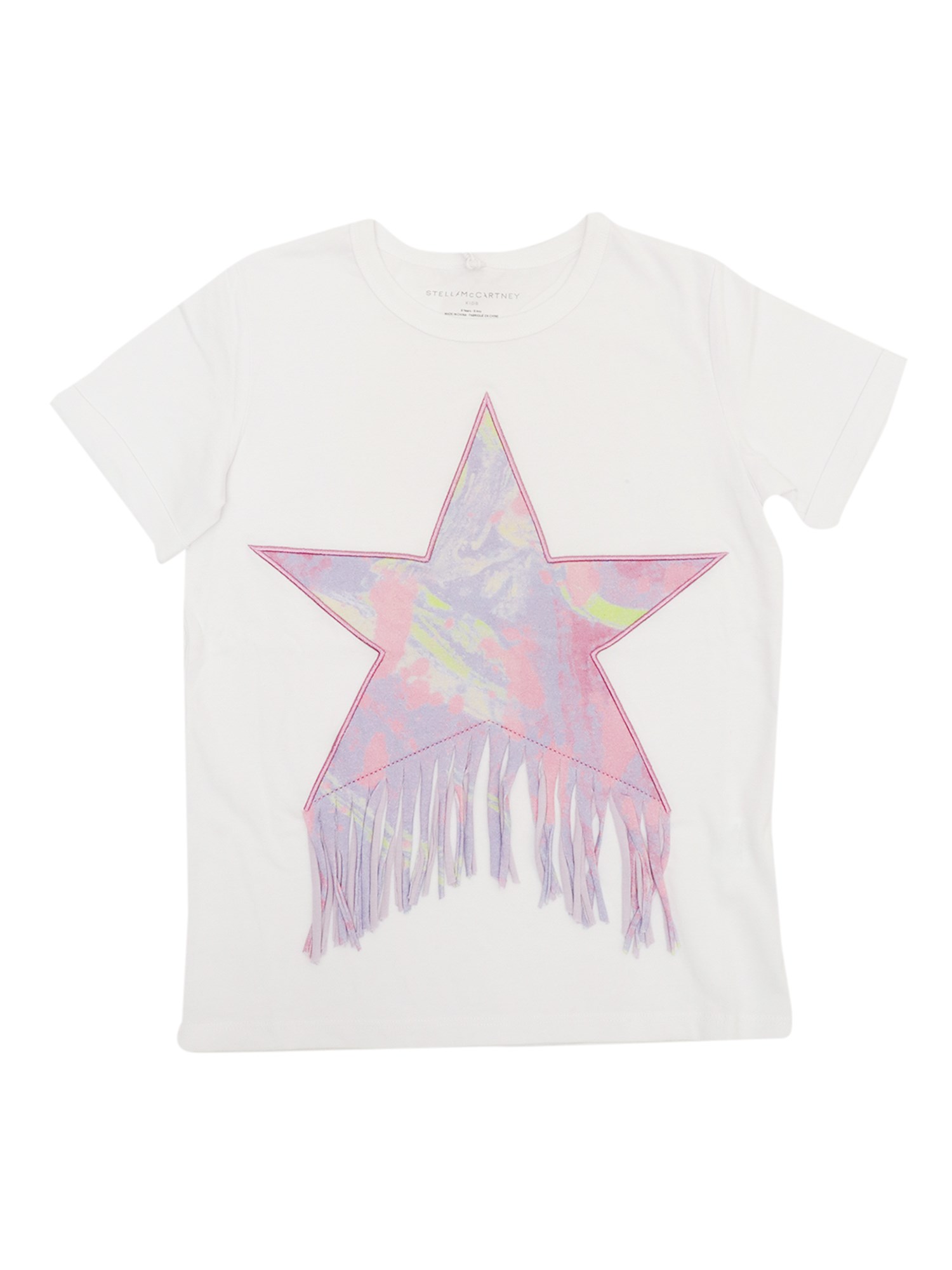 Shop Stella Mccartney Fringed Star T-shirt In Bianco