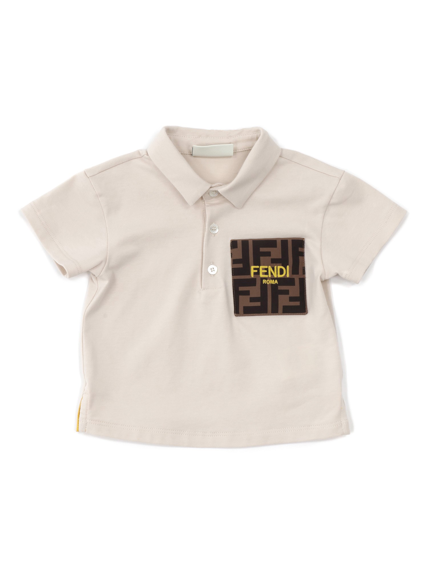 Shop Fendi Jr Ff Chest Pocket Polo In Beige