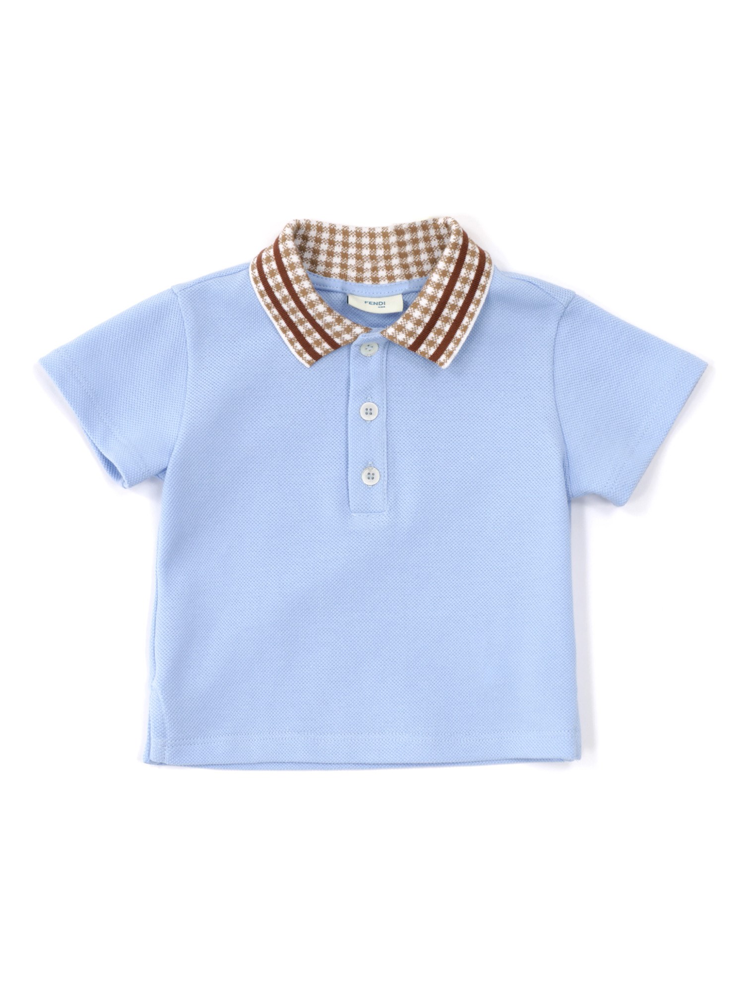 Shop Fendi Jr Houndstooth Collar Polo Shirt In Light Blue