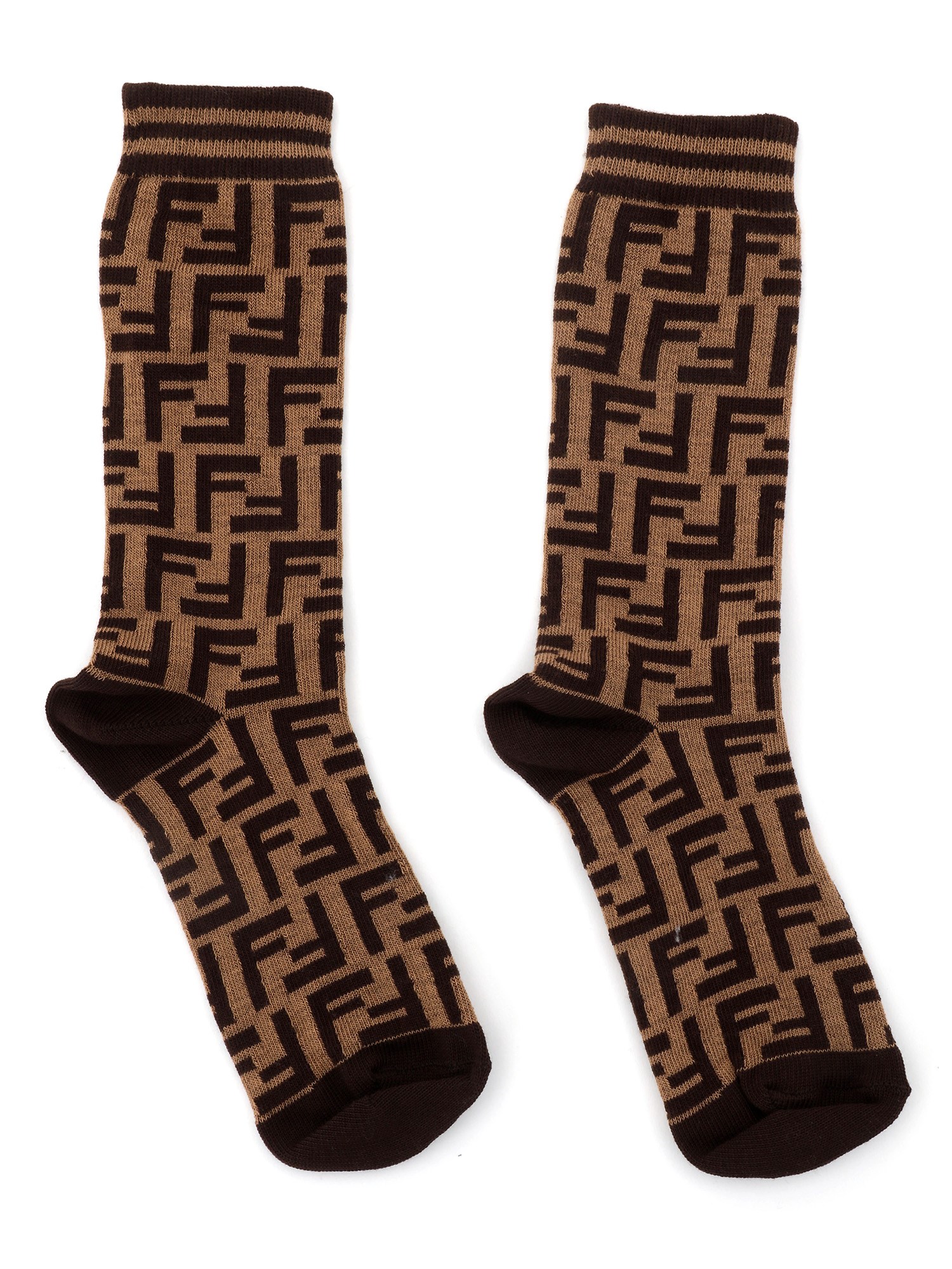 Fendi Jr 2 Pairs Of Ff Socks In Brown