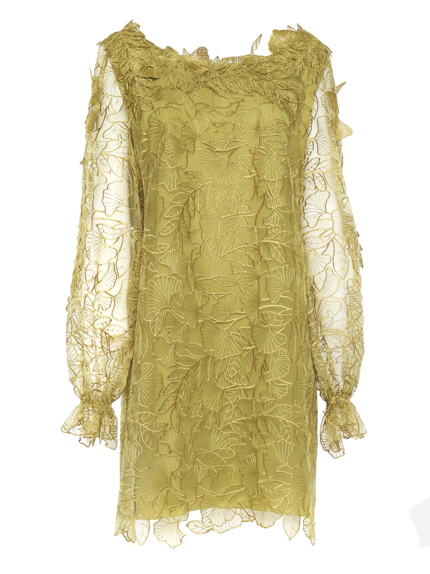 Alberta Ferretti Tulle Dress With Lace In Verde