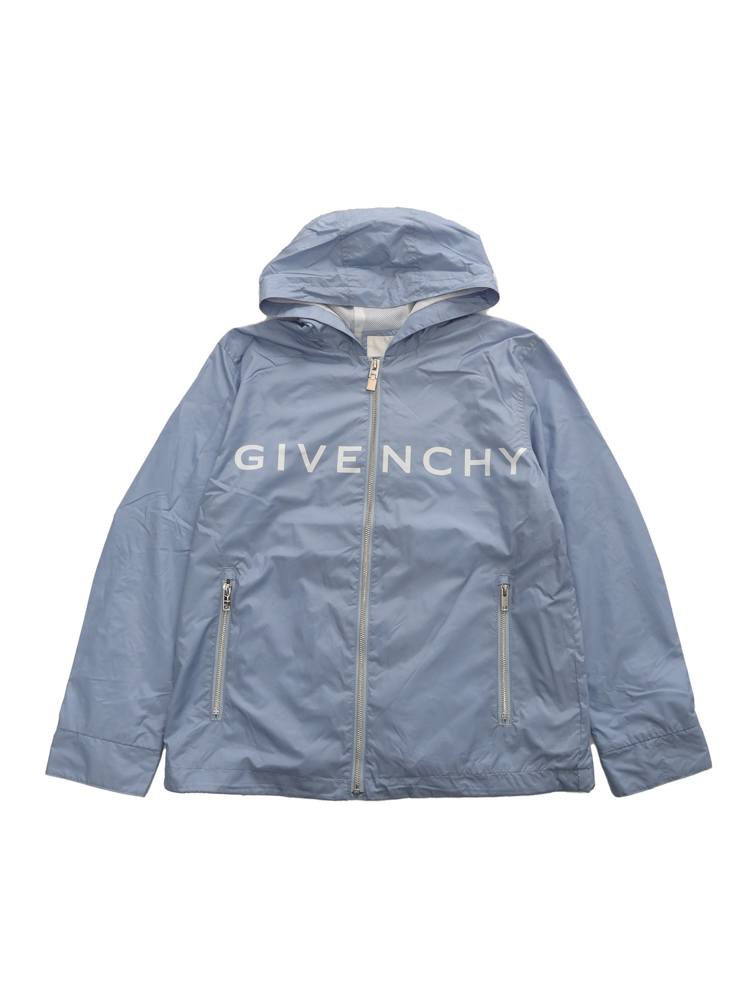 Givenchy Kids' Hooded Raincoat In Azzurro