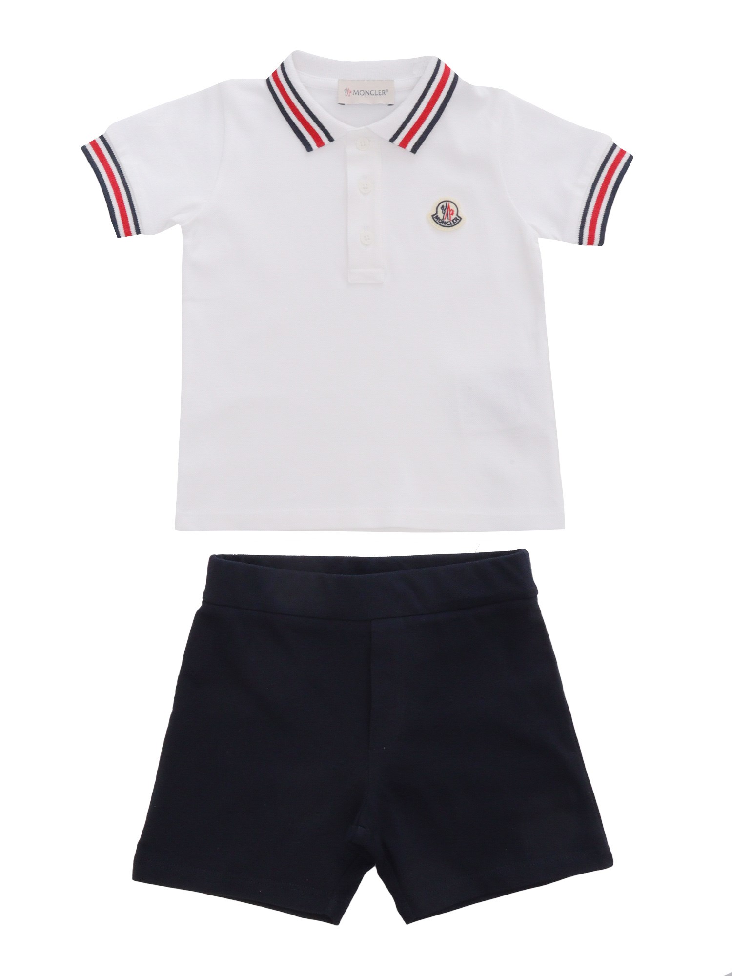 Moncler Baby Polo And Shorts Set In Bianco