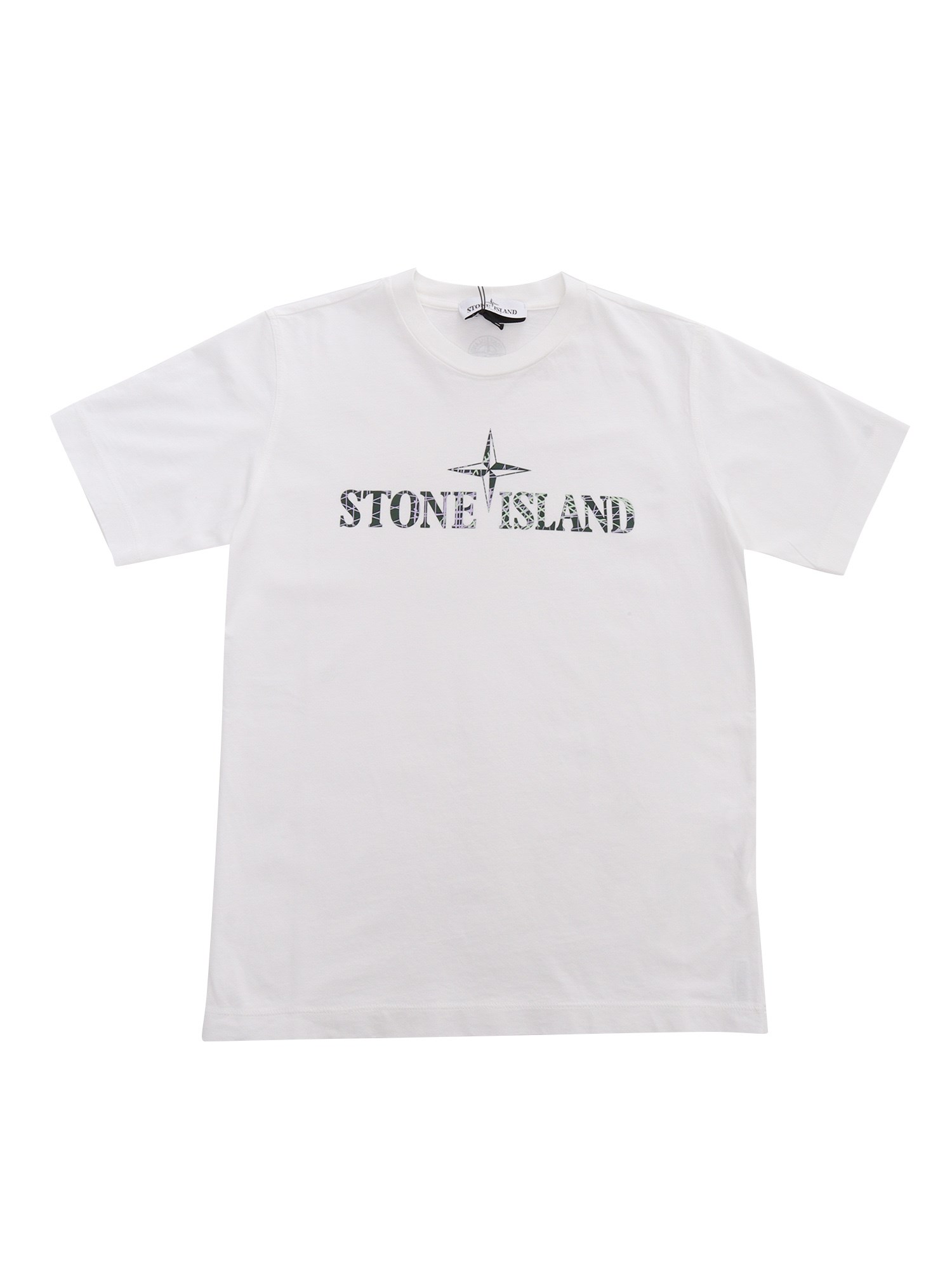 STONE ISLAND CREW NECK T-SHIRT WITH LOGO LETTERING Man White