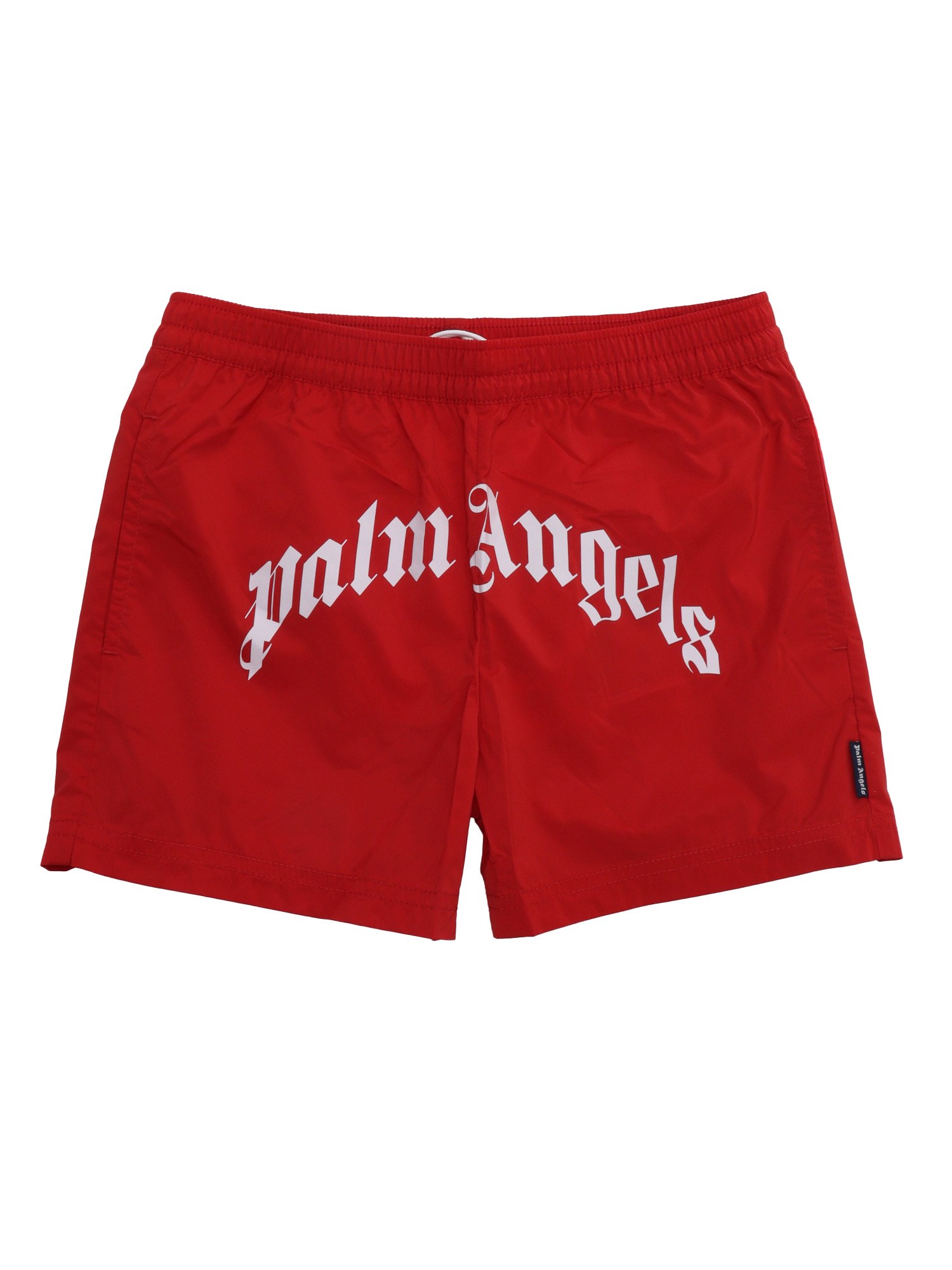 Palm Angels Curved Logo Swim Trunks In Red
