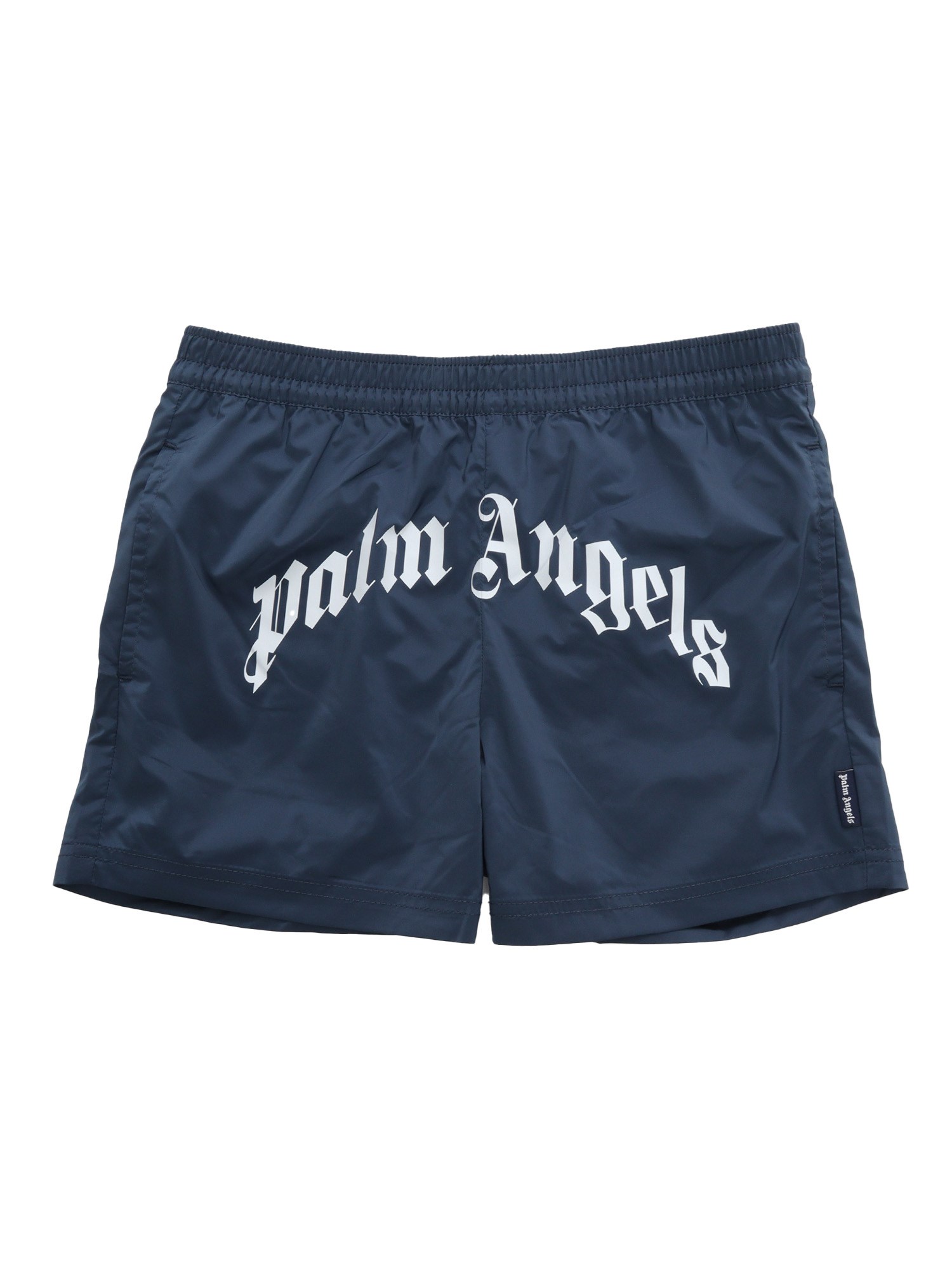 Palm Angels Curved Logo Swim Trunks In Blue