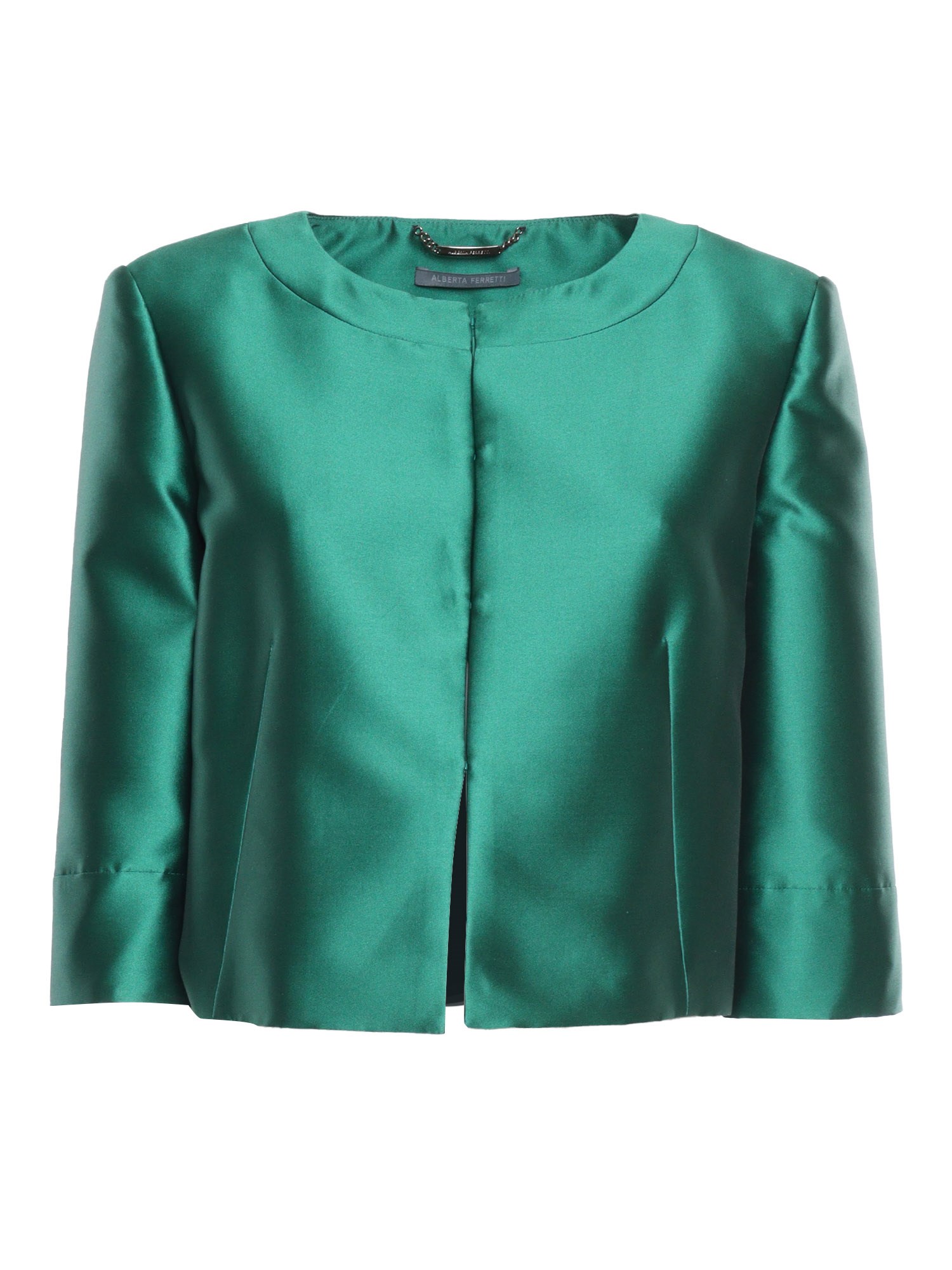 Alberta Ferretti Structured Cropped Jacket With 3/4 Sleeves In Green