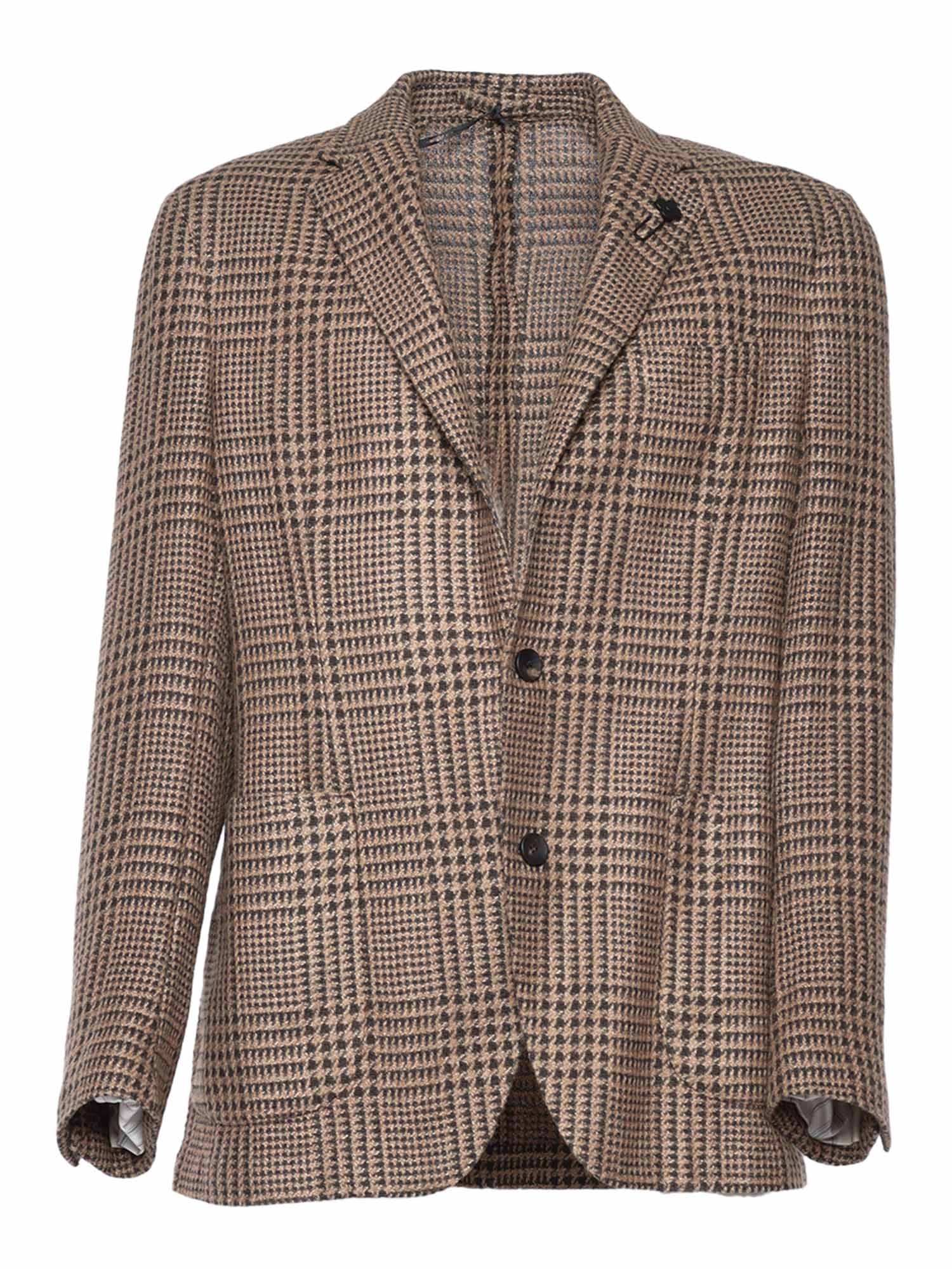 Lardini Single-breasted Checked Blazer In Brown