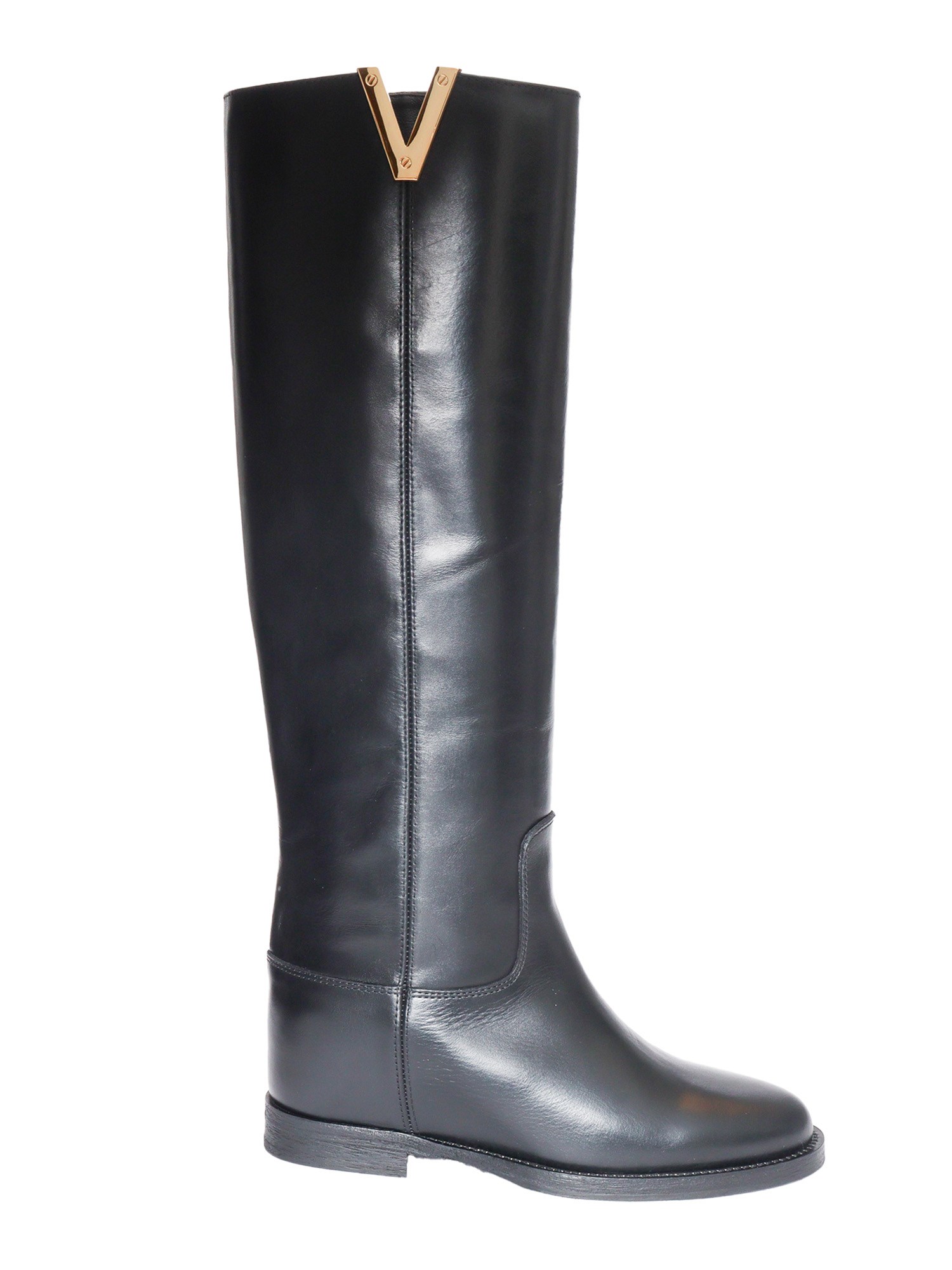Via Roma 15 Golden V Detailed Boots In Black