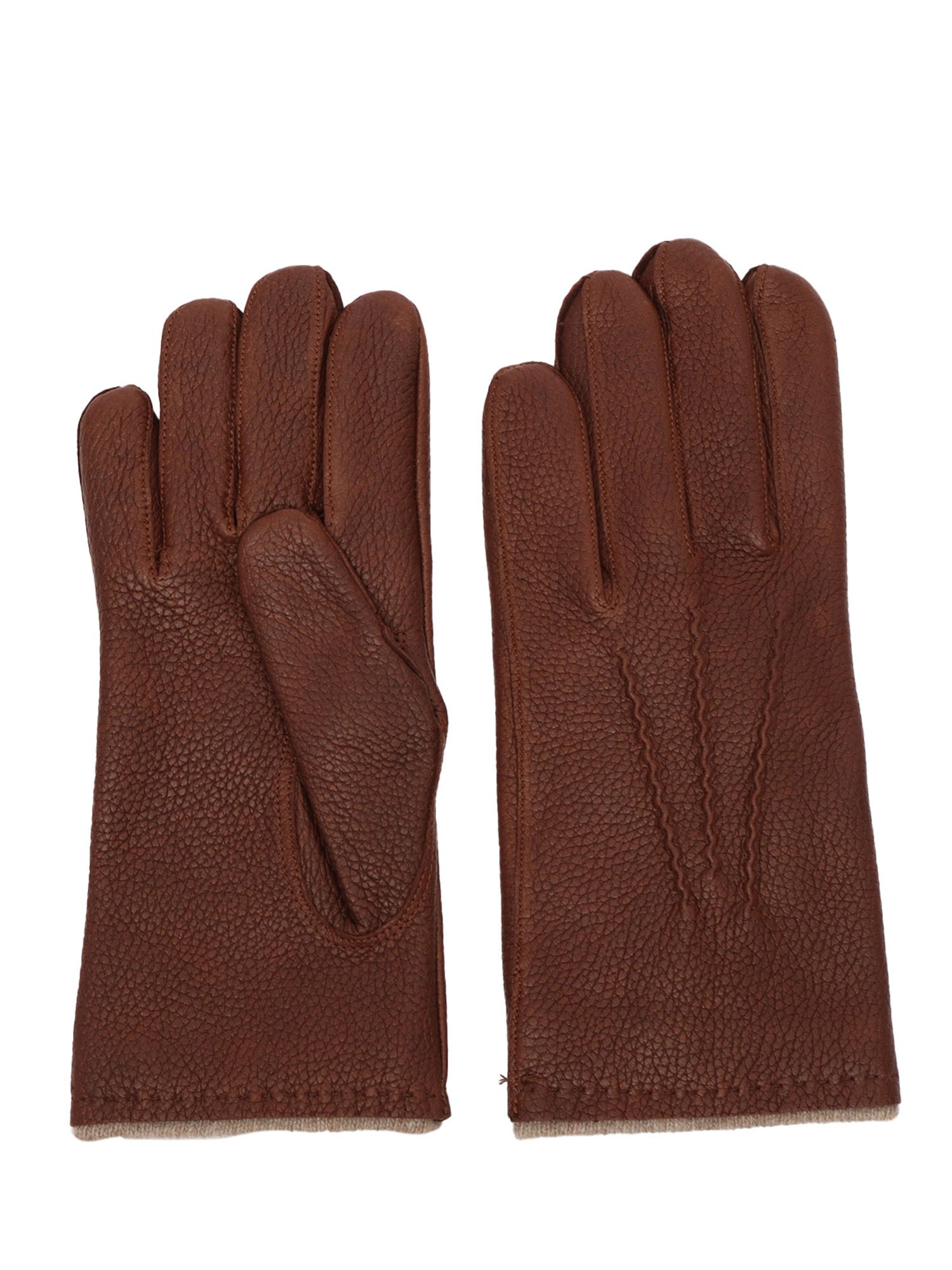 Orciani Grained Leather Gloves In Brown