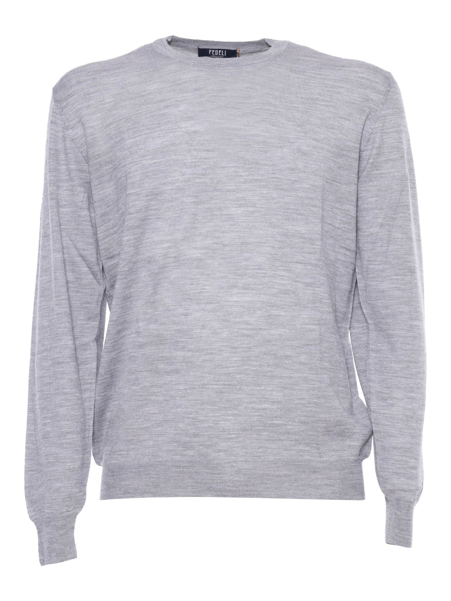 Fedeli Gray Pullover In Cool Wool In Gray