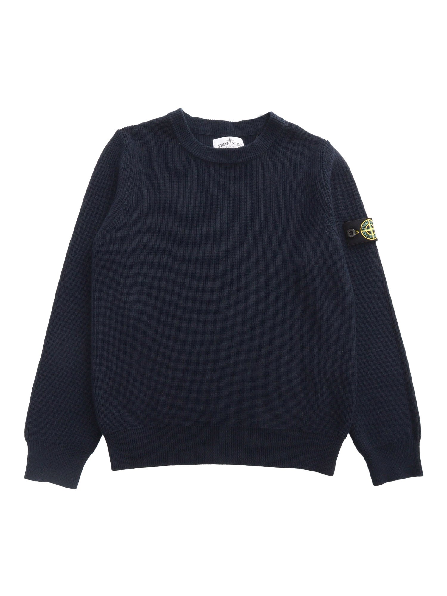 Stone Island Black Sweater With Logo In Blue