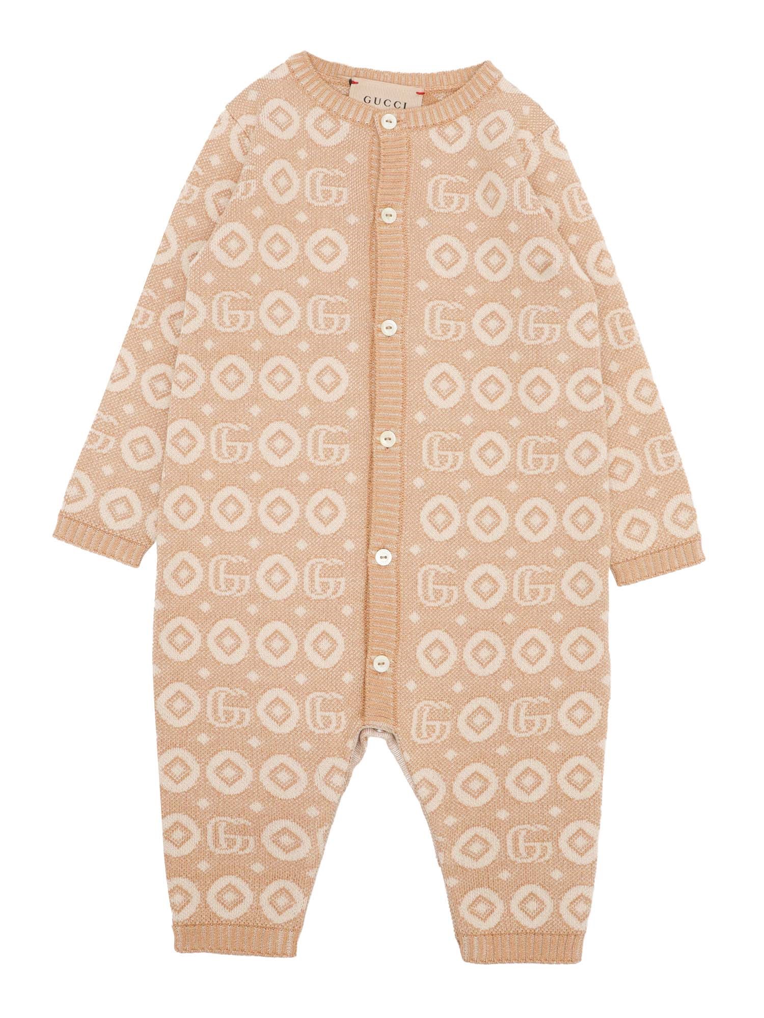 Gucci Double G Onesie In Brown