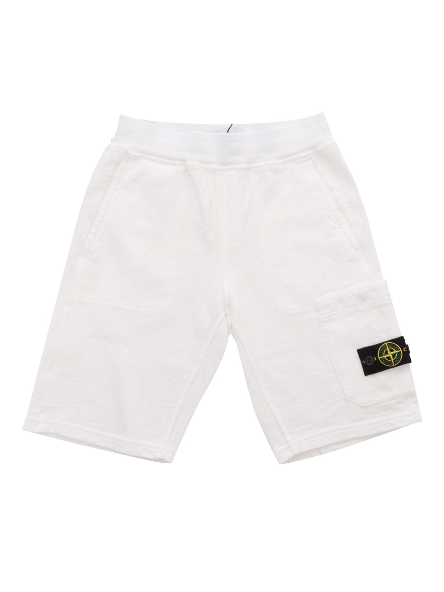 Stone Island White Fleece Bermuda Shorts