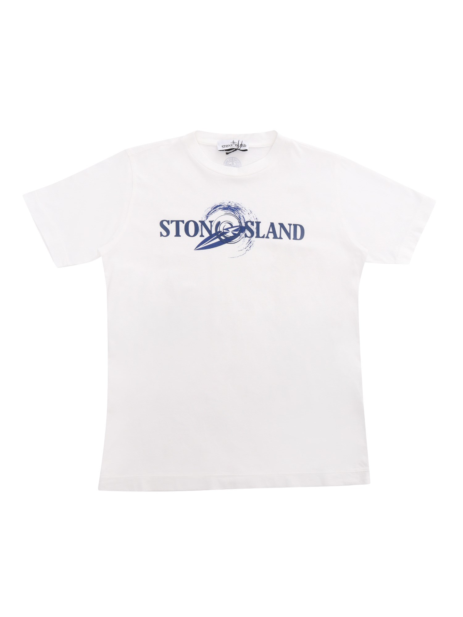 Stone Island White T-shirt With Blue Prints