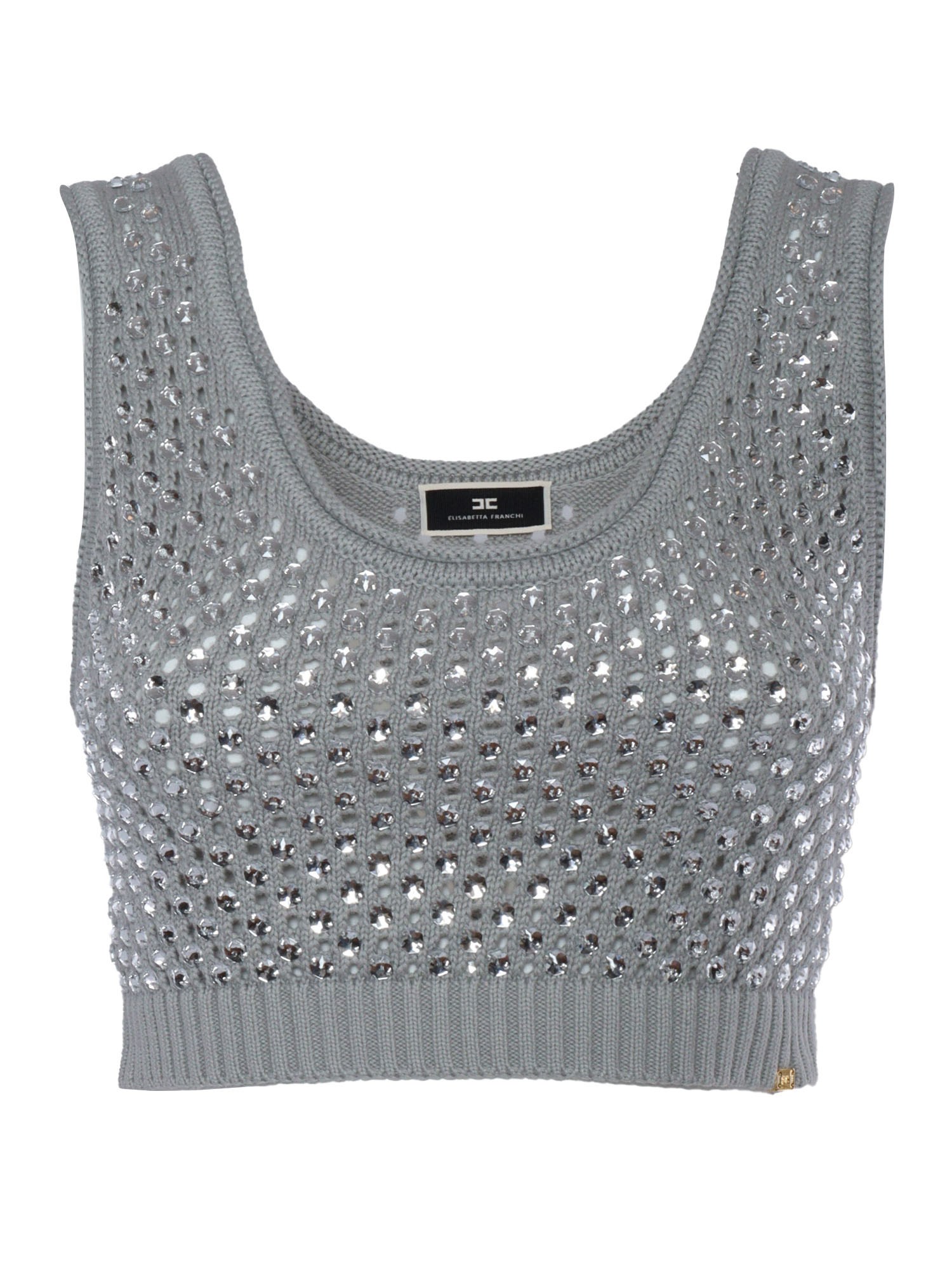Shop Elisabetta Franchi Gray Tricot Top With Strass
