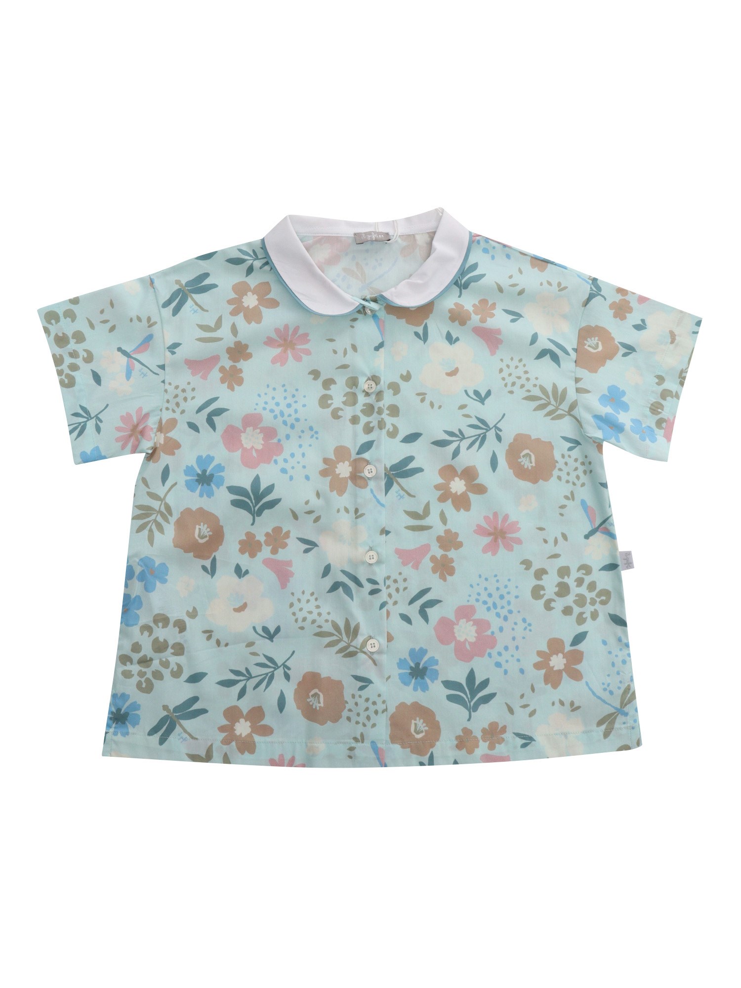 Il Gufo Kids' Floral Short Sleeve Shirt In Light Blue