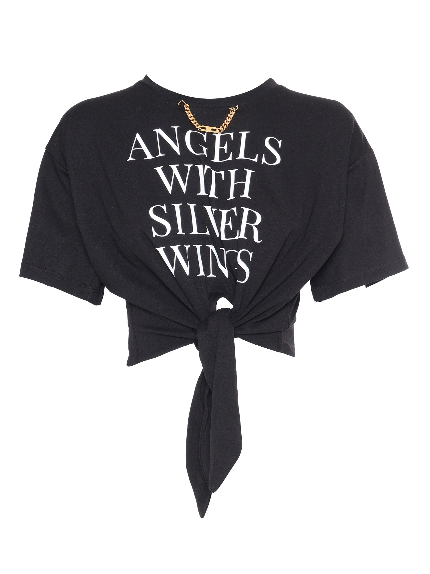 Elisabetta Franchi T-shirt With Print And Chain In Black