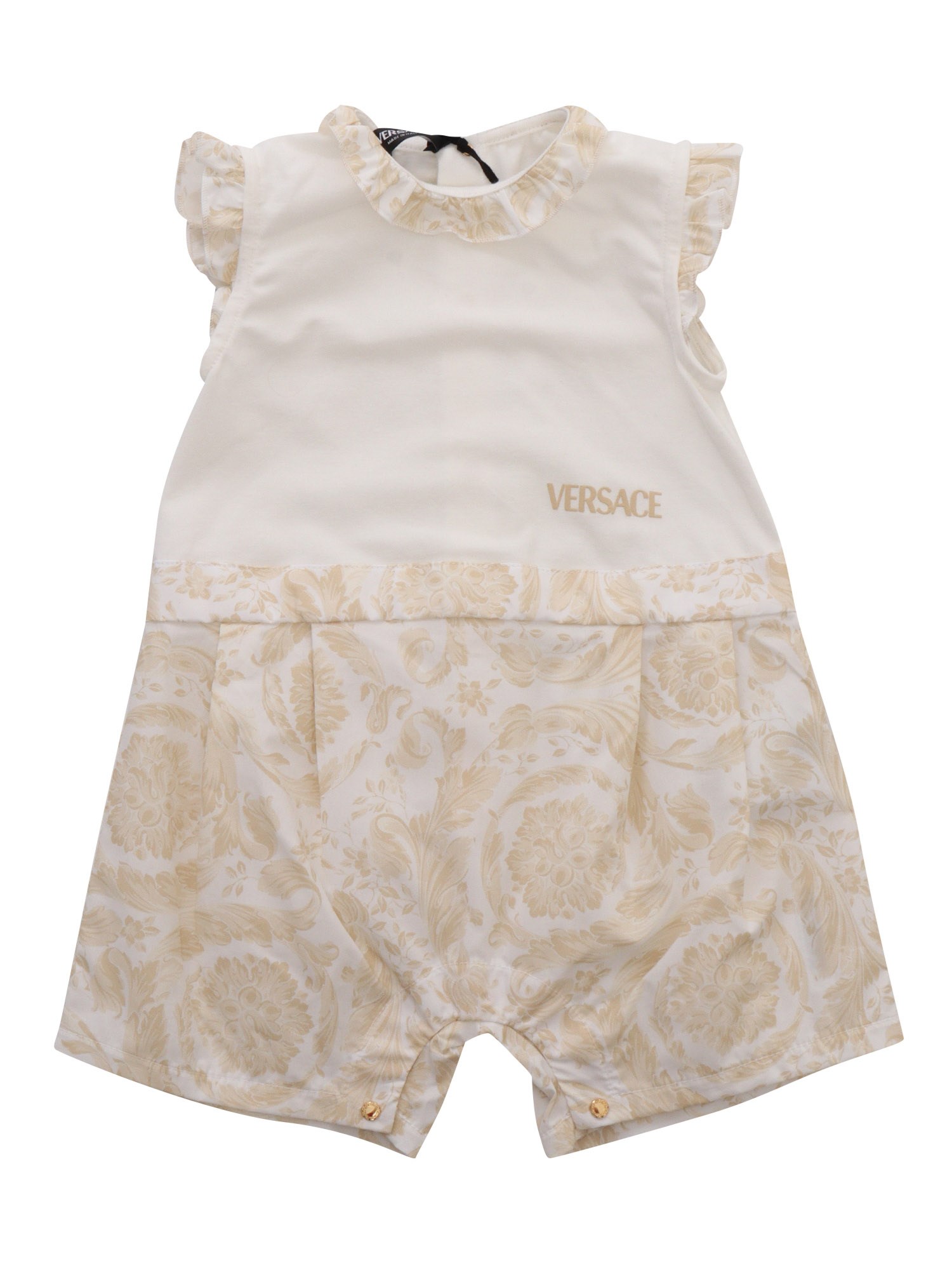 Versace Short Romper With Baroque Print In Neutral