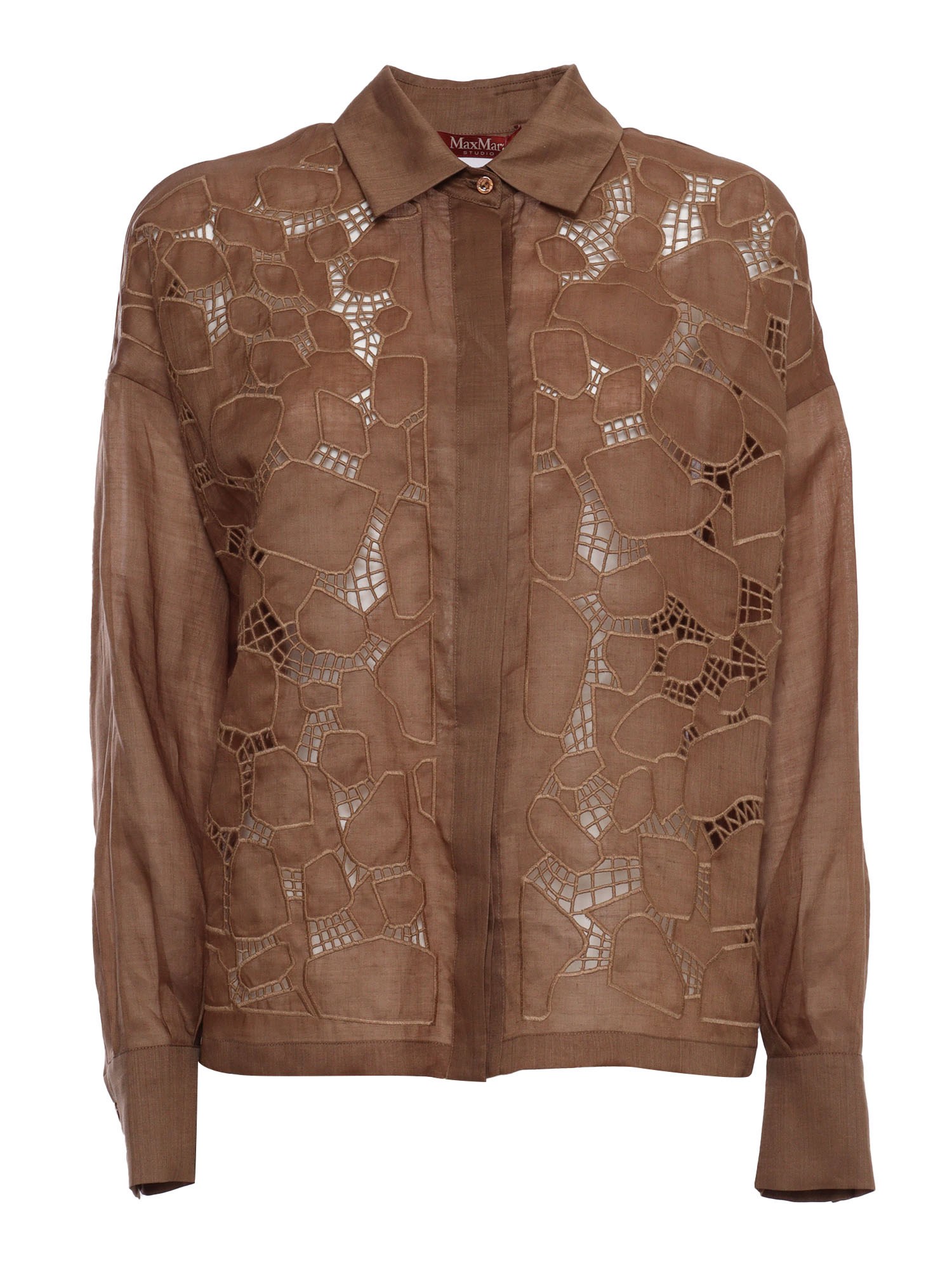 Shop Max Mara Sheer Picasso Lace Shirt In Brown