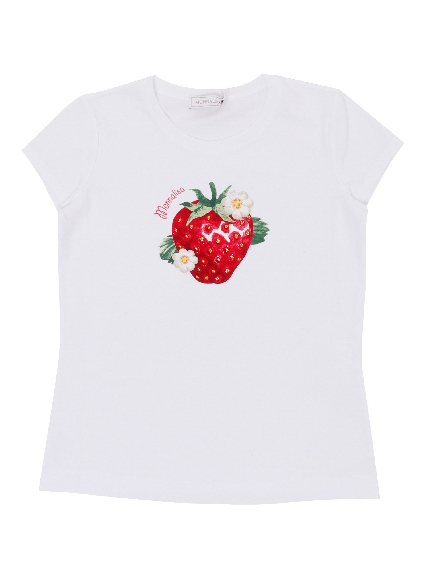 Monnalisa White T-shirt With Strawberry Pattern