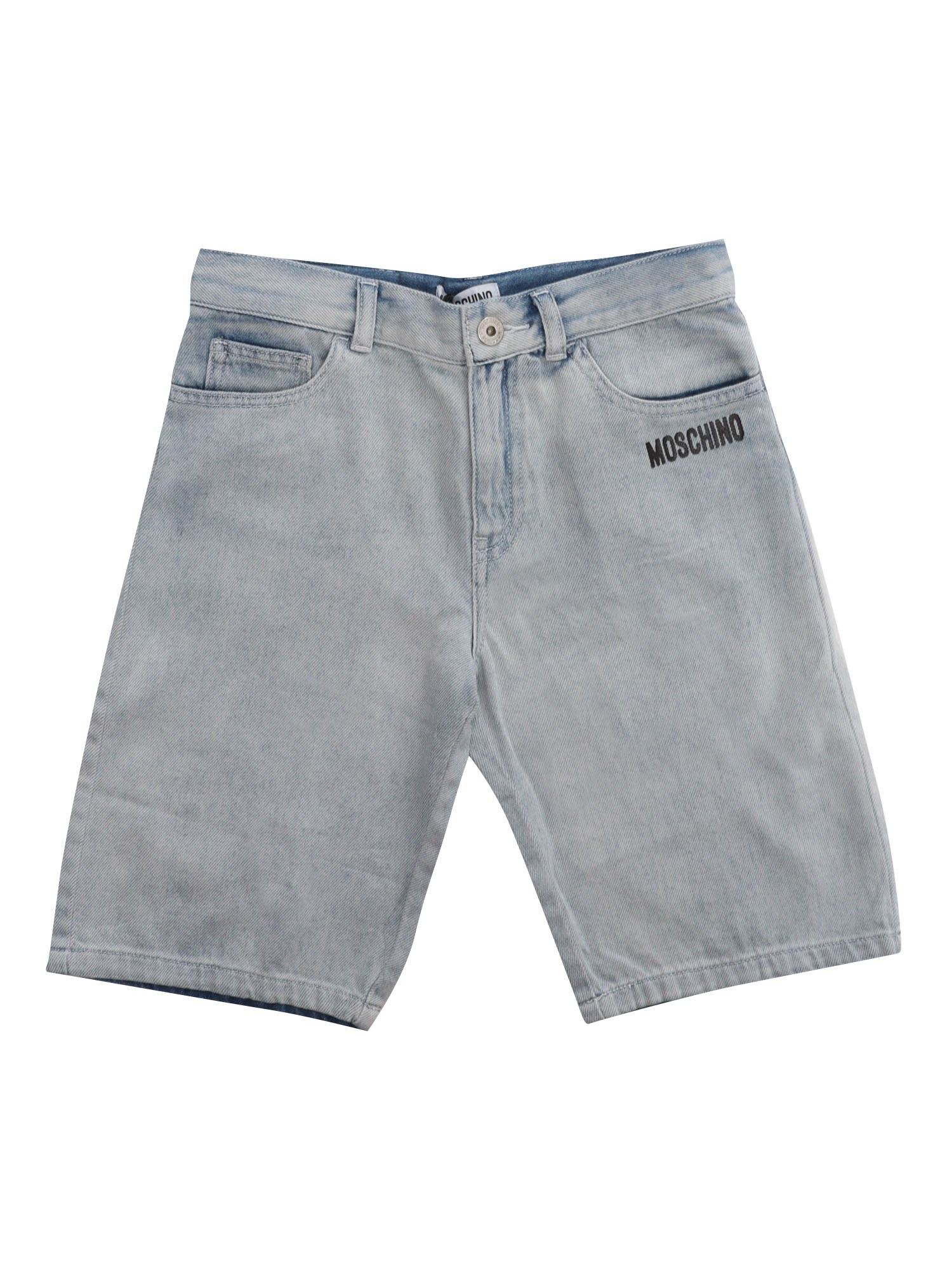 Shop Moschino Kid Denim Bermuda Shorts In Blue