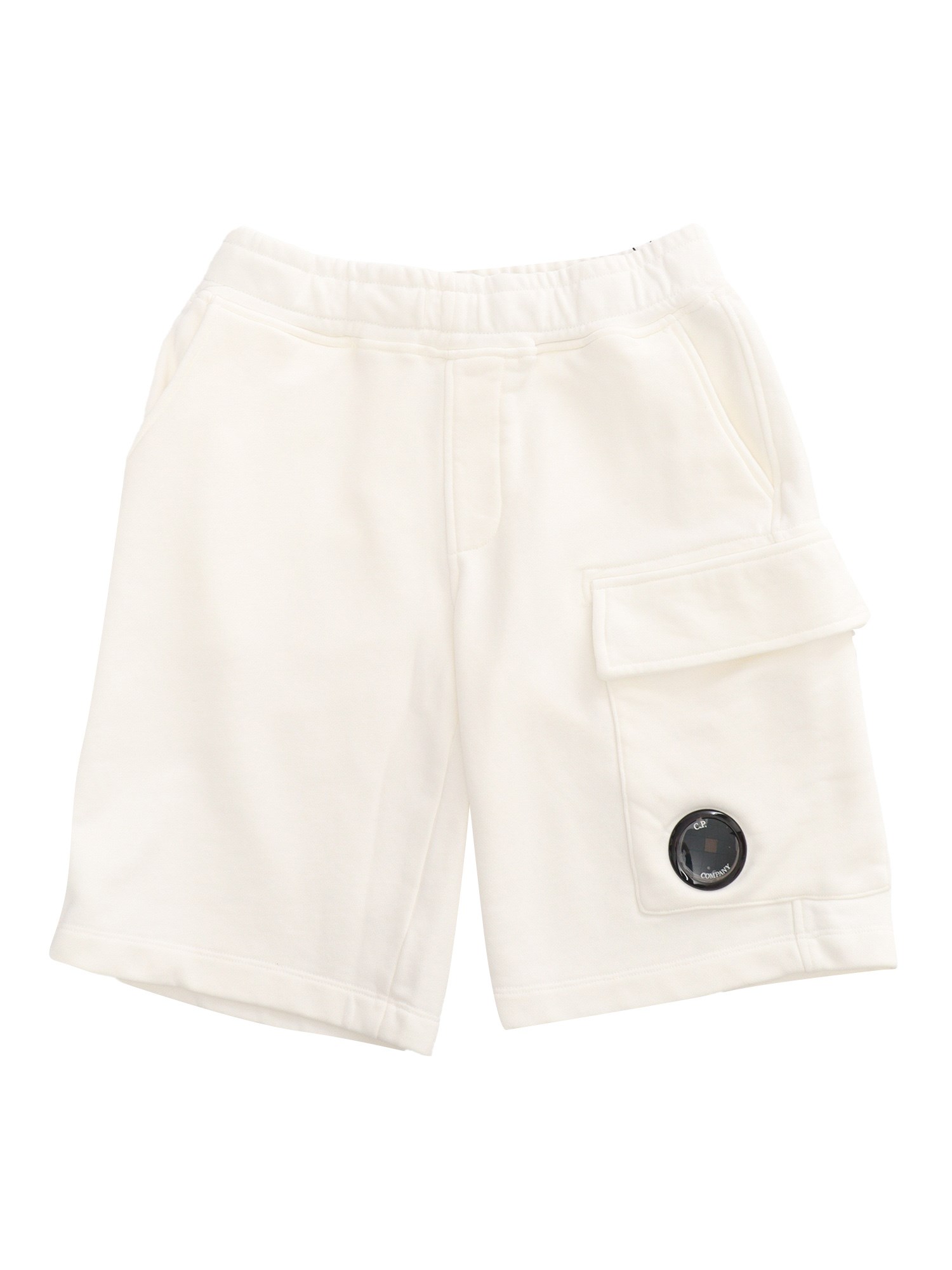 C.p. Company White Fleece Shorts In Black