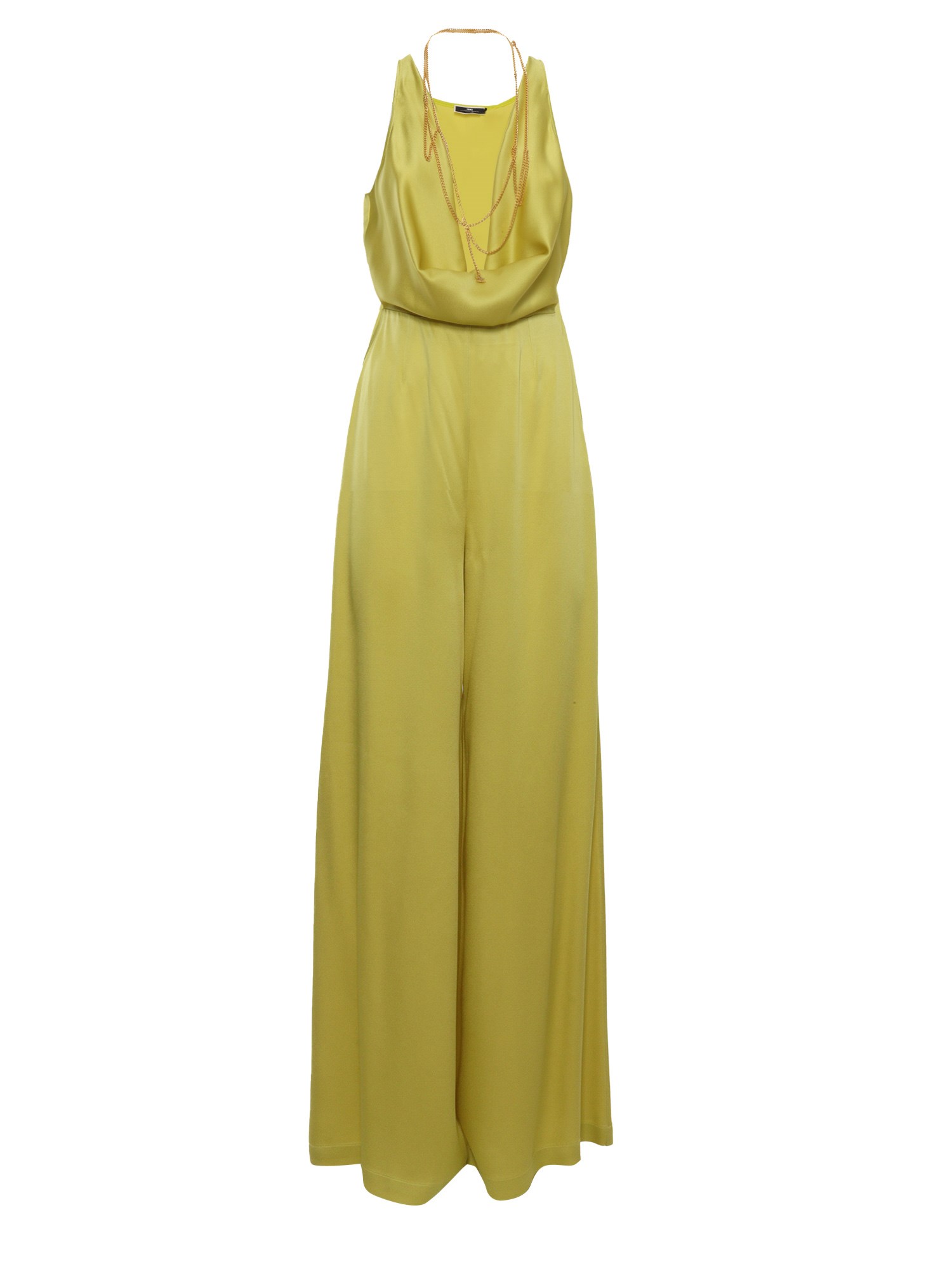 Elisabetta Franchi Cowl Neck Body-chain Jumpsuit In Yellow