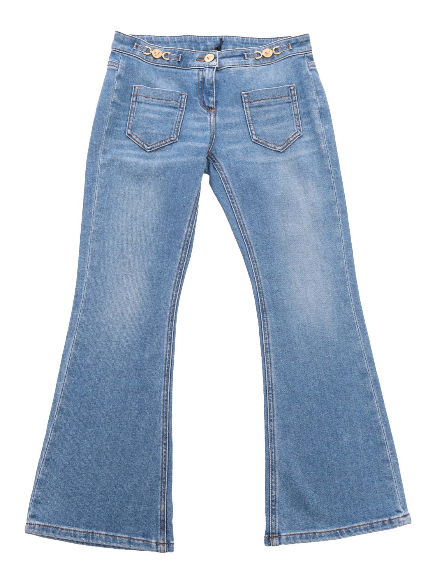 Shop Versace Flared Jeans In Light Blue