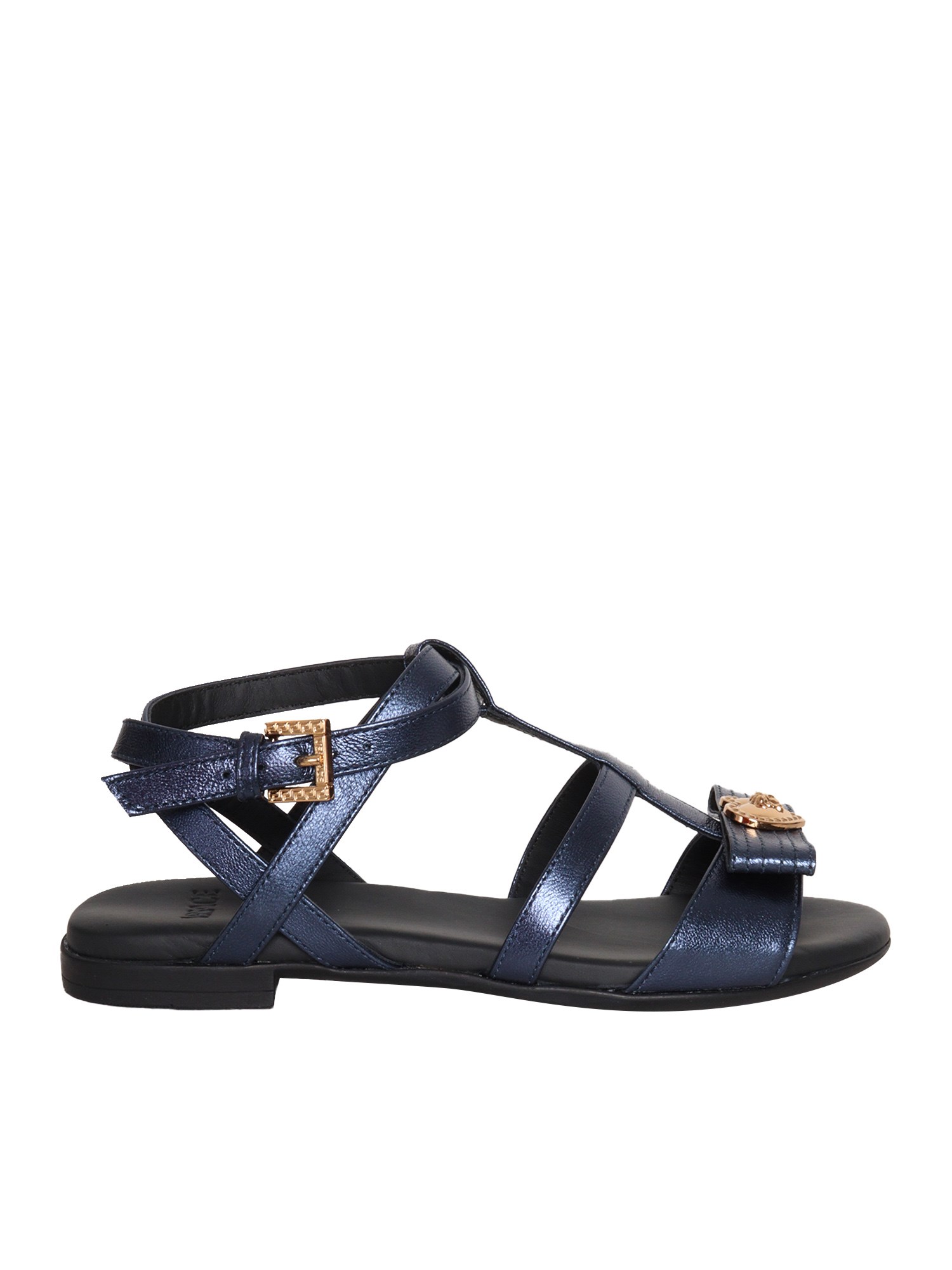 Shop Versace Blue Laminated Sandals