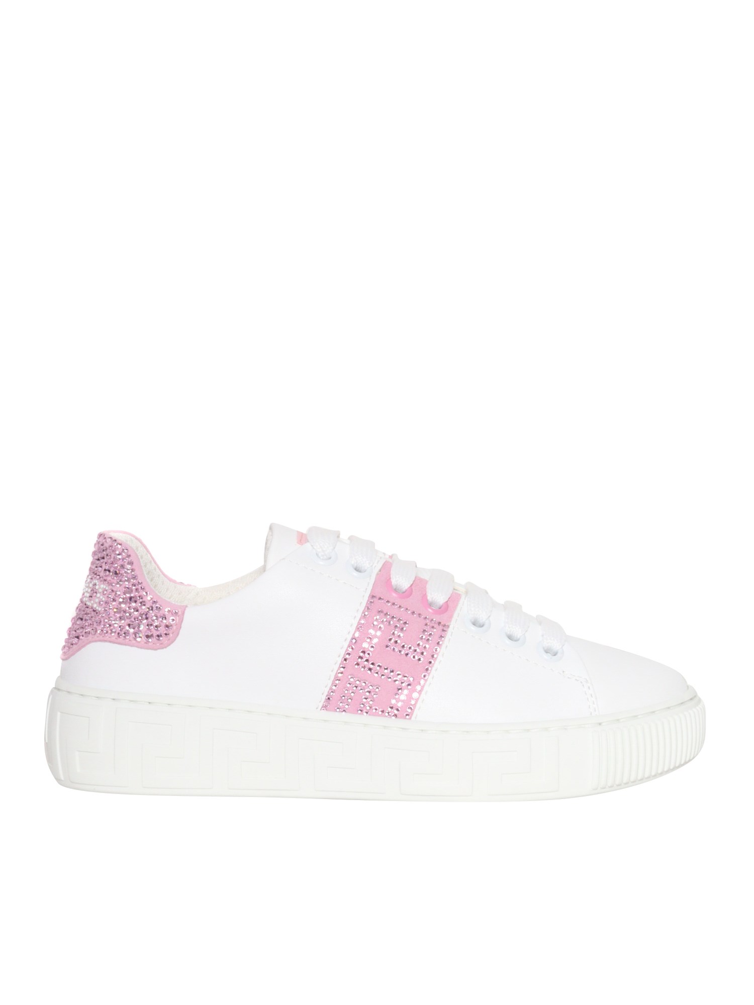 Shop Versace Sneakers With Strass In White