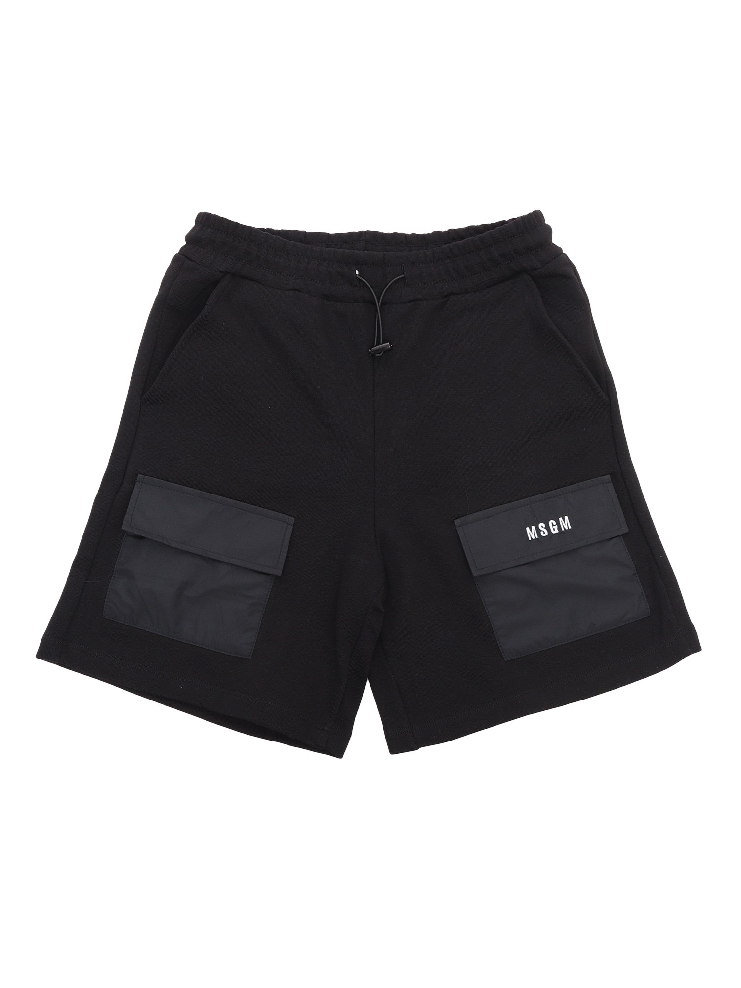 Msgm Black Shorts For Girls With Patch Pockets On The Front, Elas
