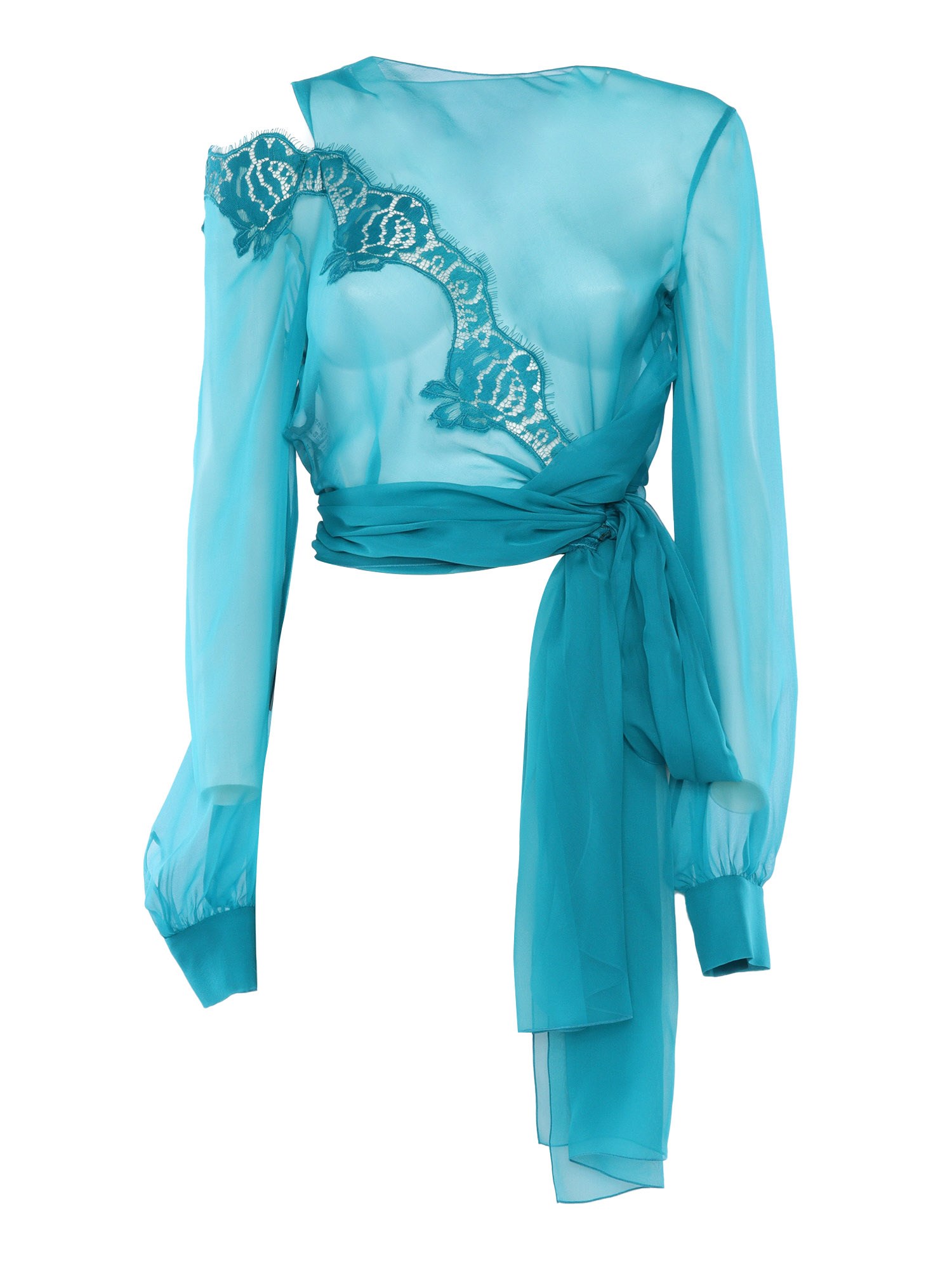 Shop Alberta Ferretti Transparent Turquoise Blouse In Multi