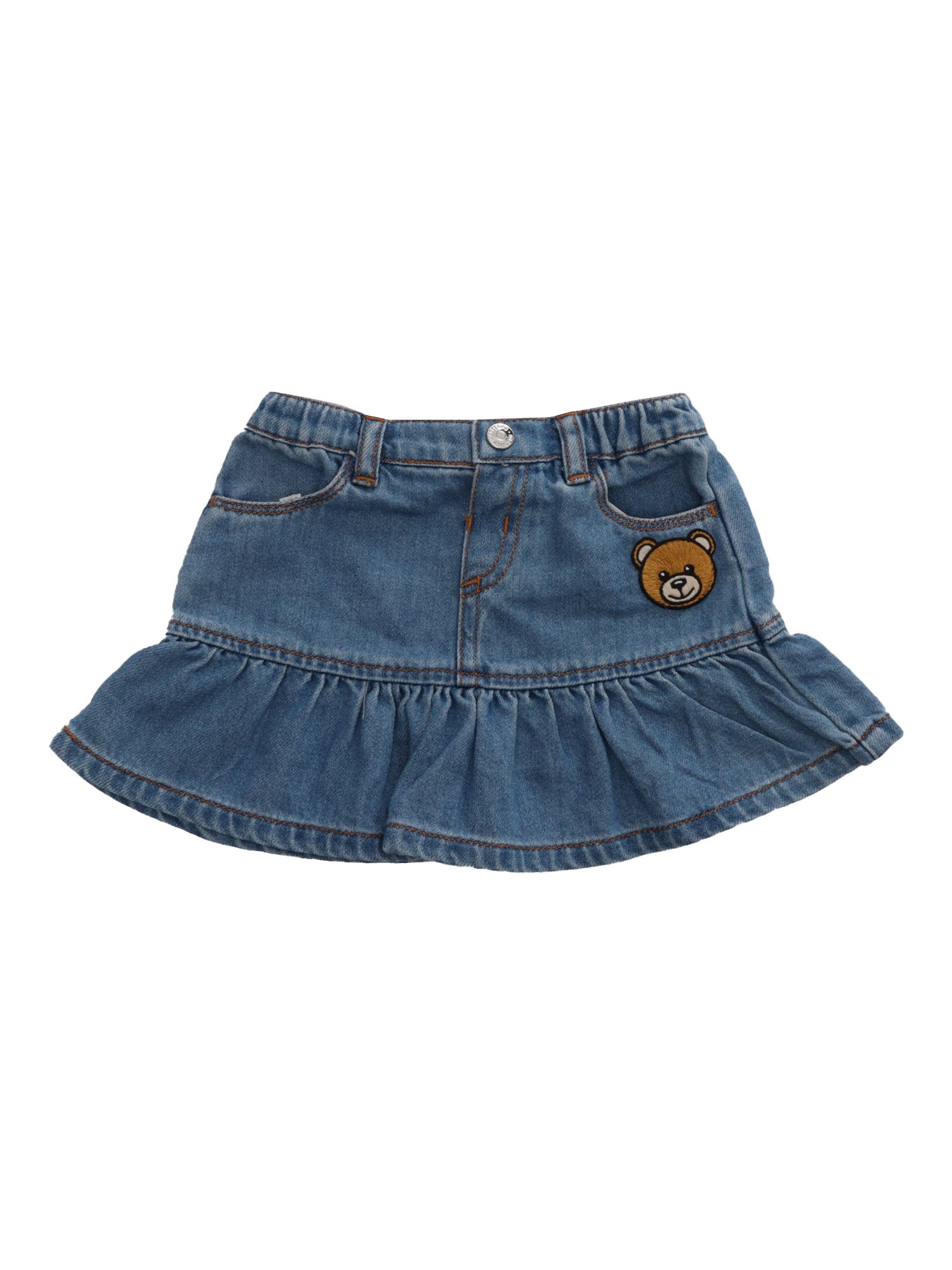 Shop Moschino Kid Denim Skirt With Logo In Light Blue