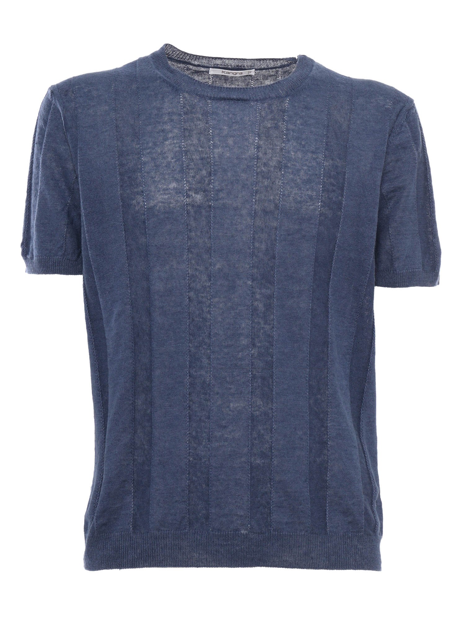 Shop Kangra Cashmere Blue Ribbed T-shirt