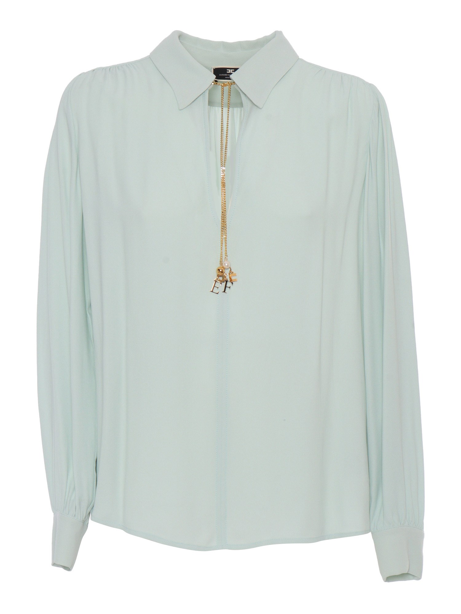 Elisabetta Franchi Light Blue Shirt With Jewel In Gray