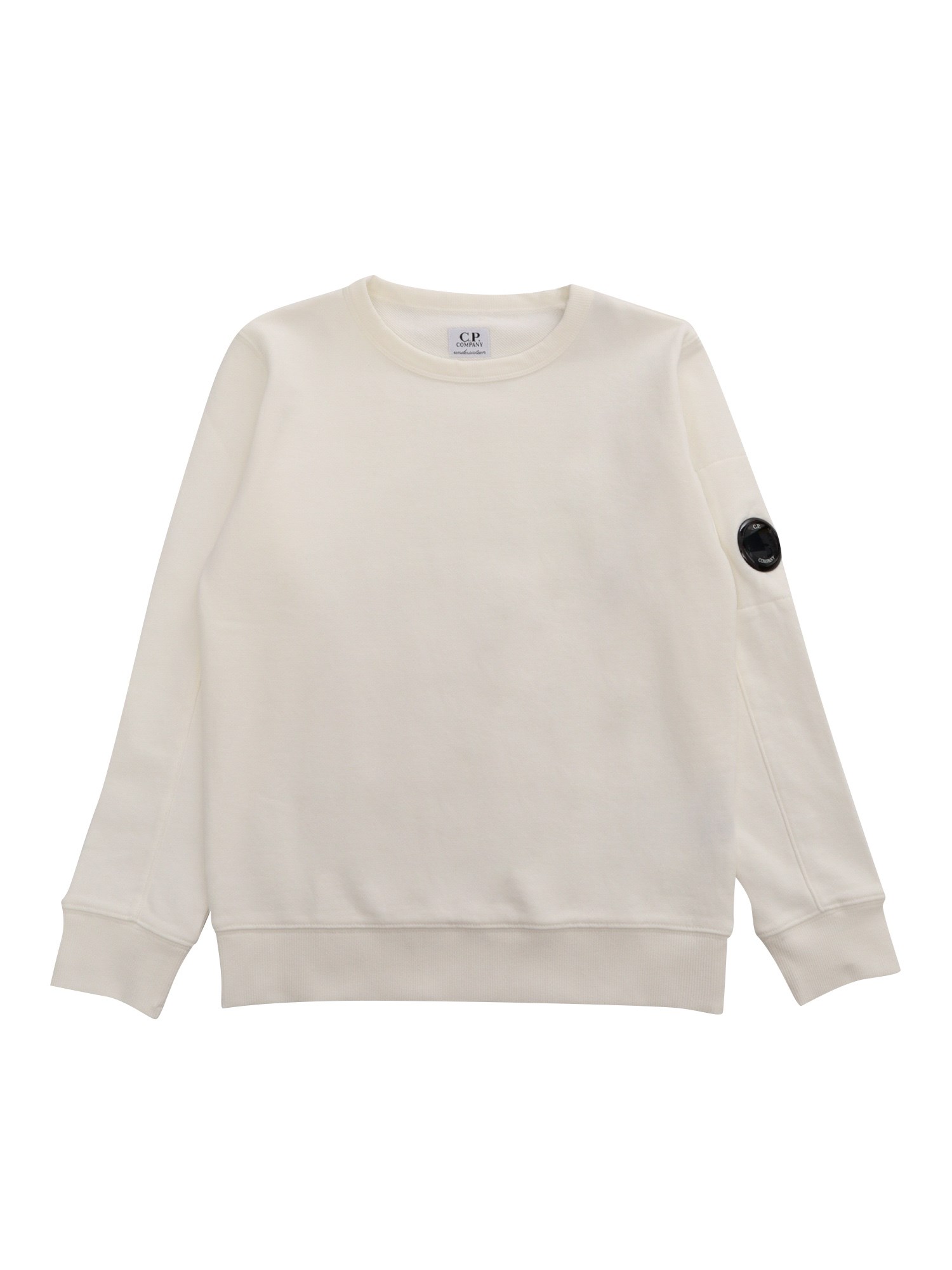 C.p. Company Chenille Knit Long Sleeve Crewneck Logo Tee In White