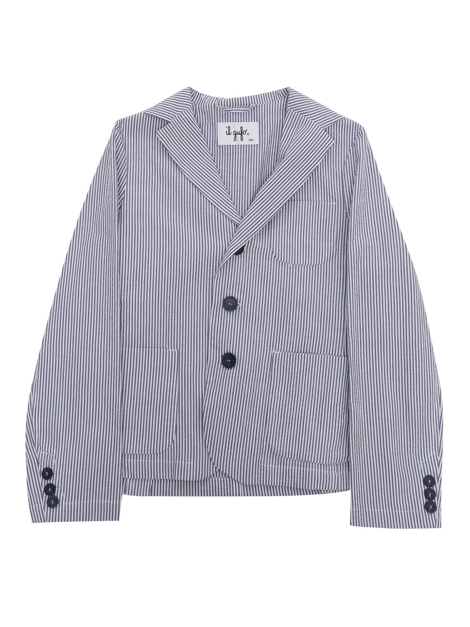 Il Gufo Single-breasted Long Sleeved Striped Blazer In Blue