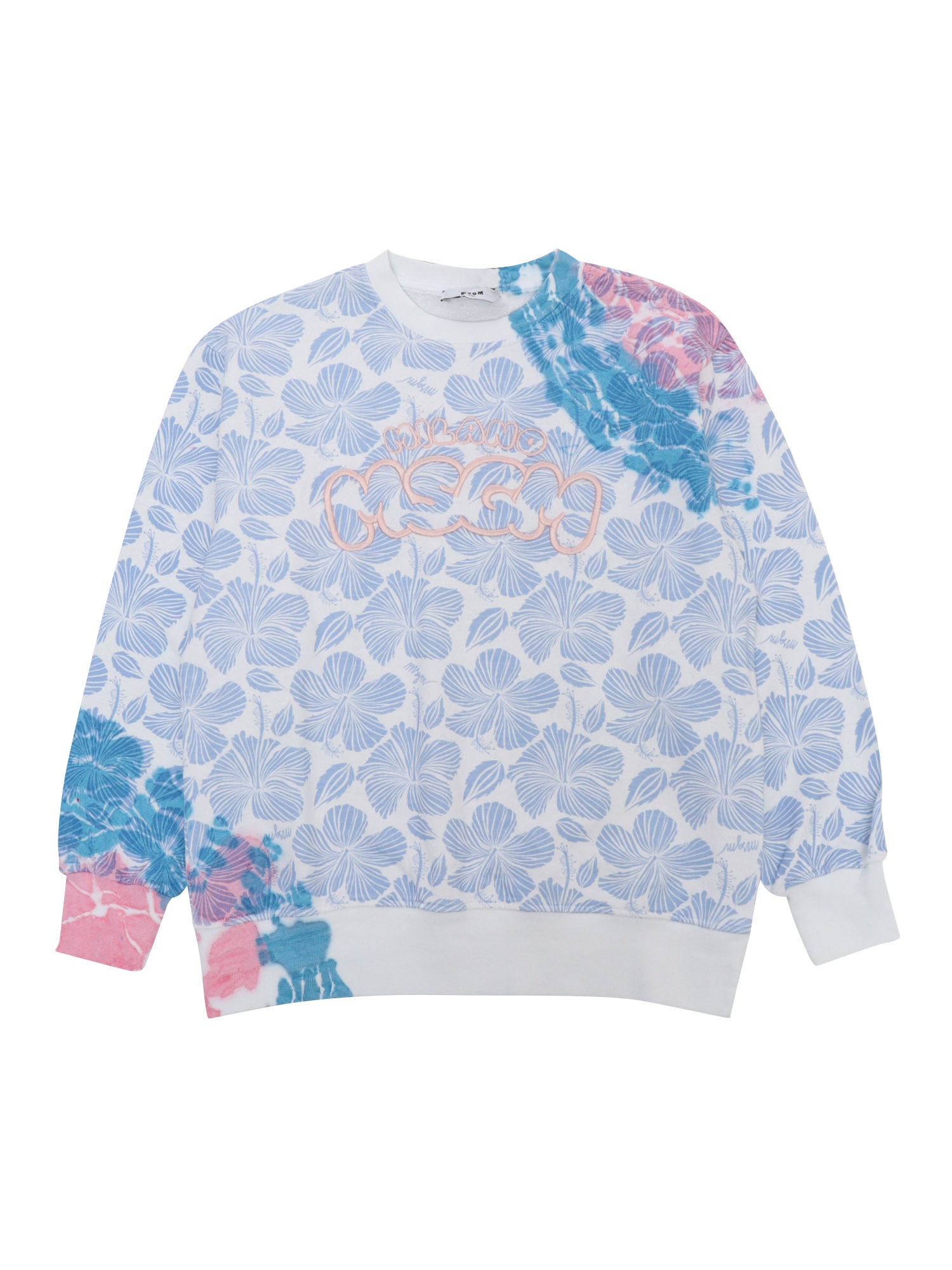Msgm Sweatshirt With Flower Print In Blue