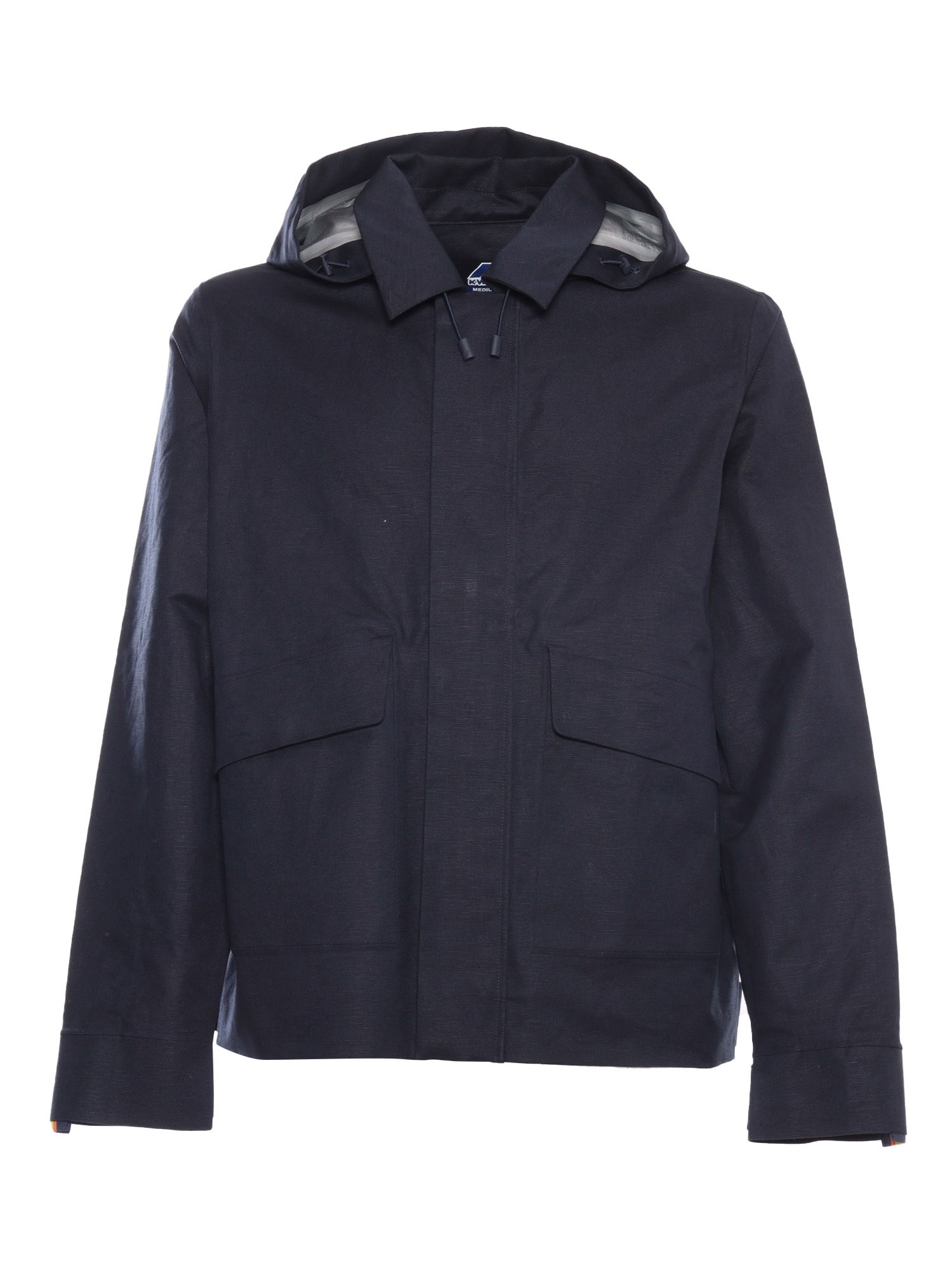 K-way Cotton-linen Blend Jacket With Adjustable Hem In Blue