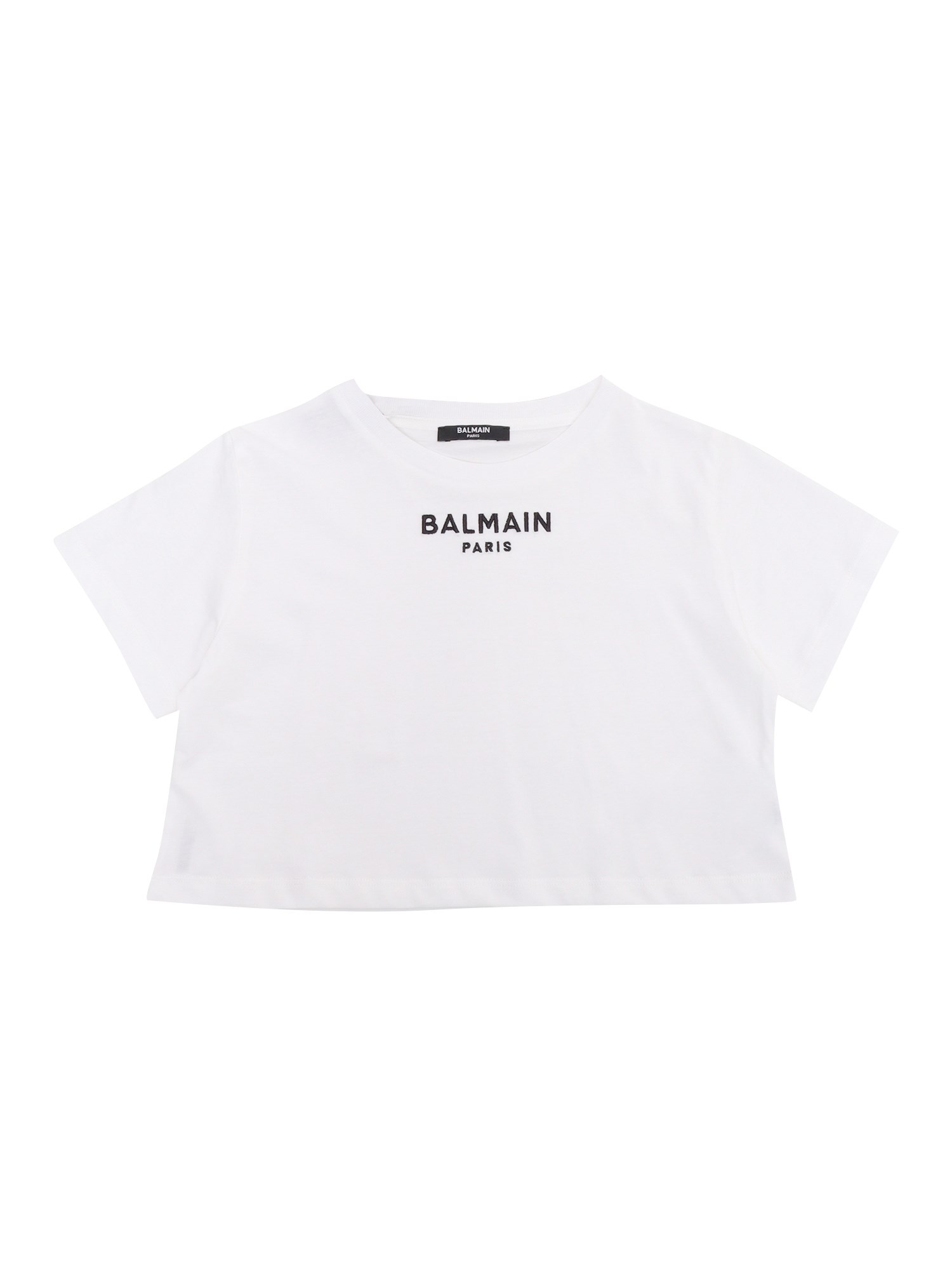 Balmain White Cropped T-shirt In Brown