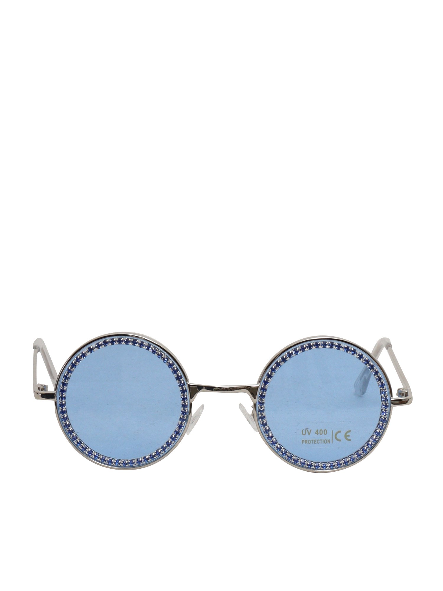 Shop Monnalisa Round Glasses With Rhinestones In Light Blue