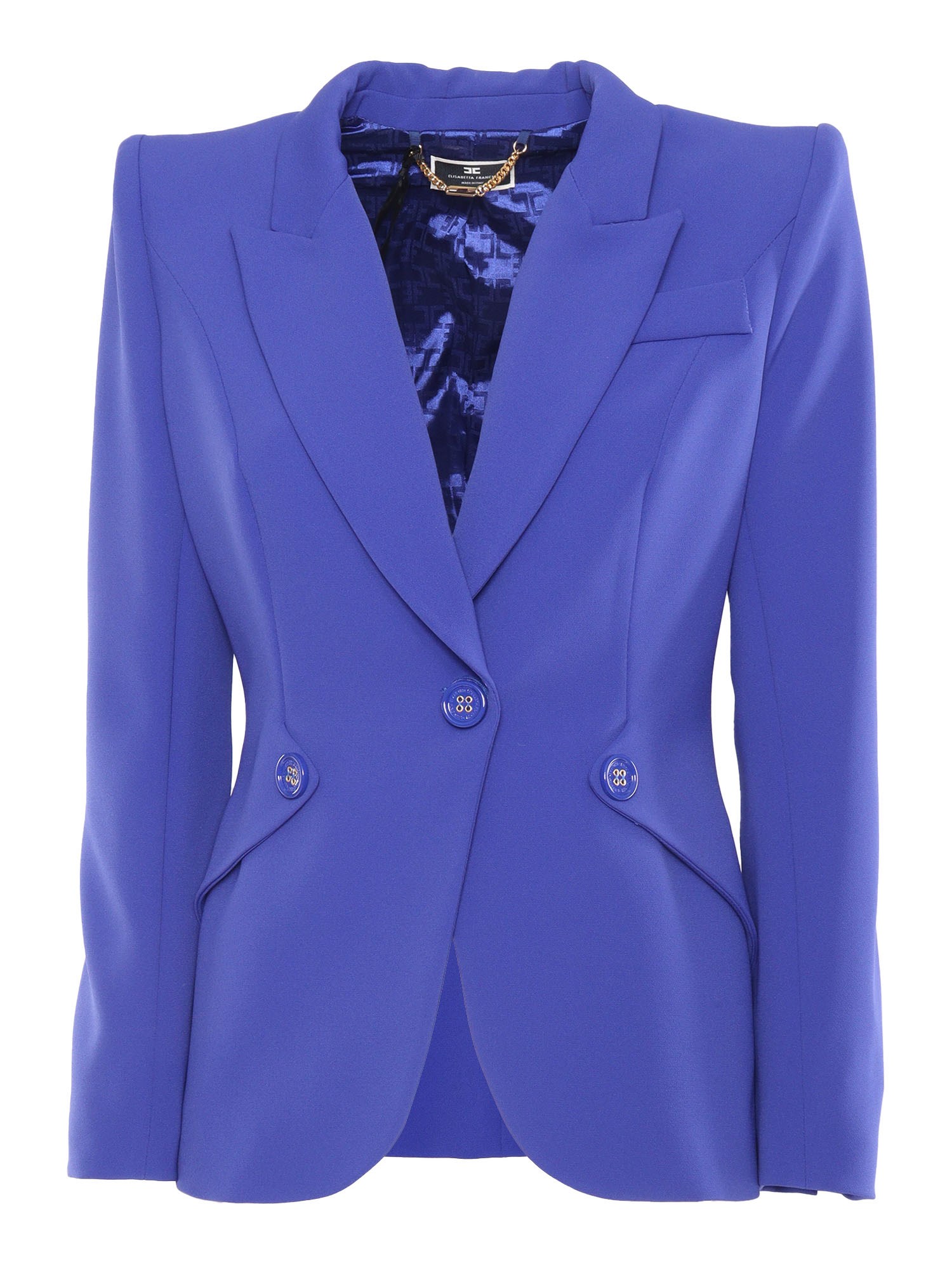 Shop Elisabetta Franchi Indigo Single-breasted Jacket In Blue
