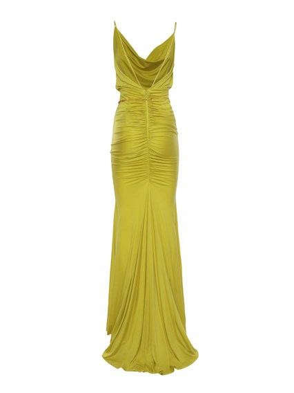 パーティードレス Elisabetta Franchi Draped Yellow Evening Dress With Deep Elisabetta Franchi Draped Yellow Dress With Deep V-Neckline