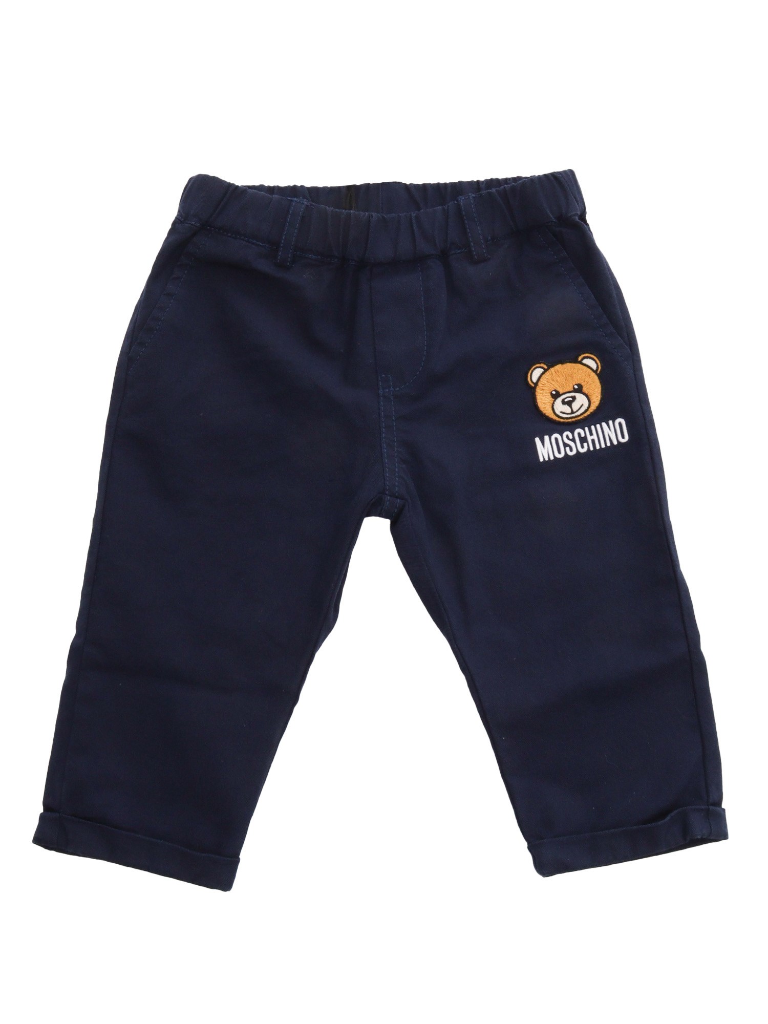 Shop Moschino Kid Blue Trousers With Logo