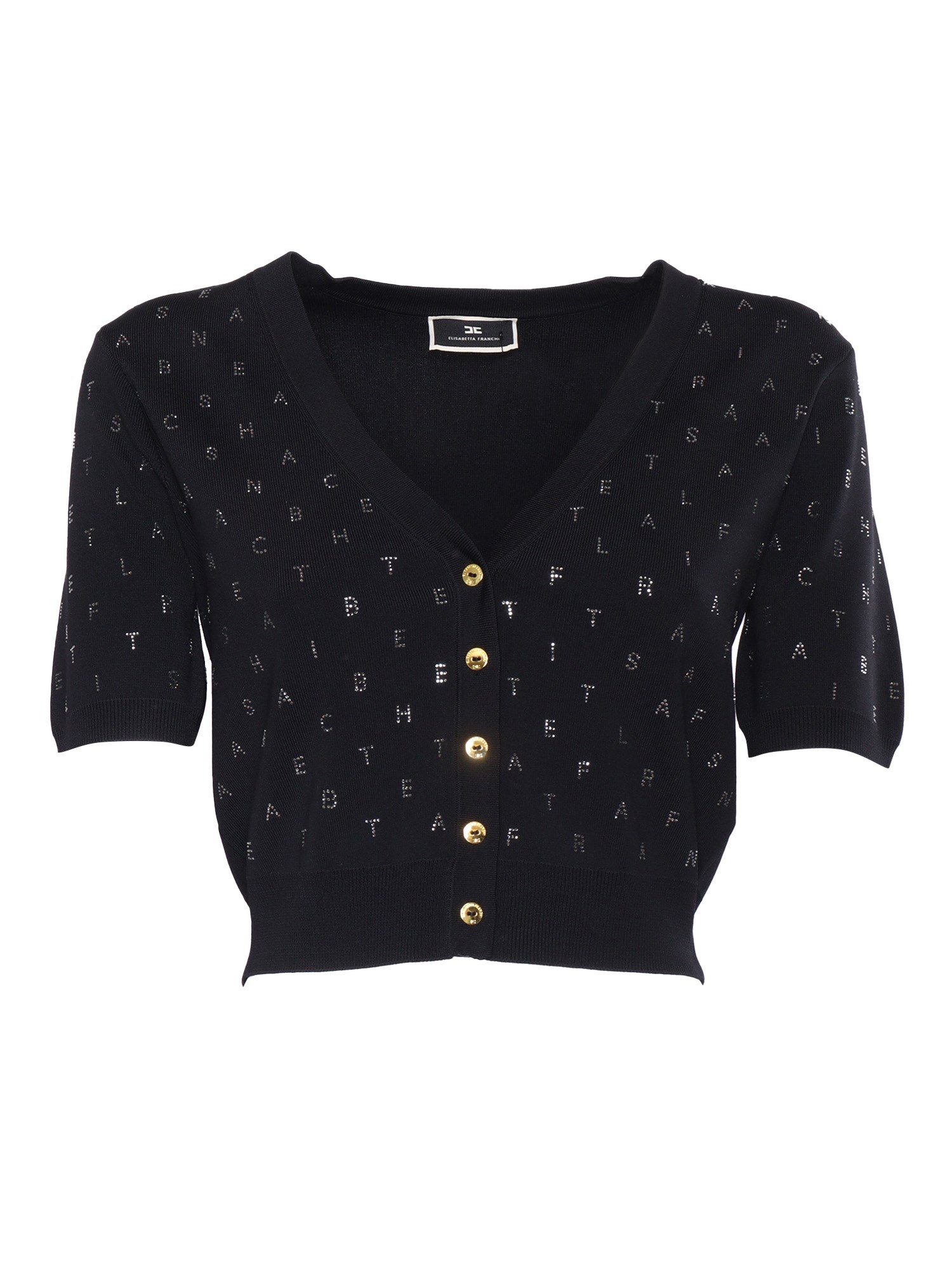 Elisabetta Franchi Cropped Black Tricot Sweater