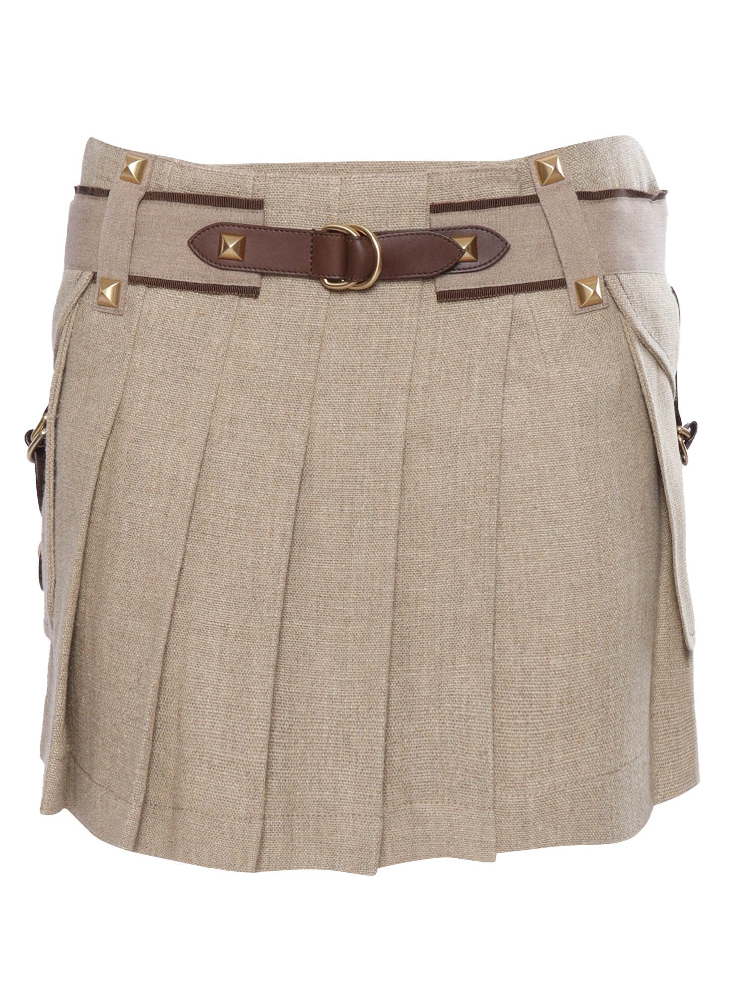 Shop Alberta Ferretti Brown Pleated Linen Skirt