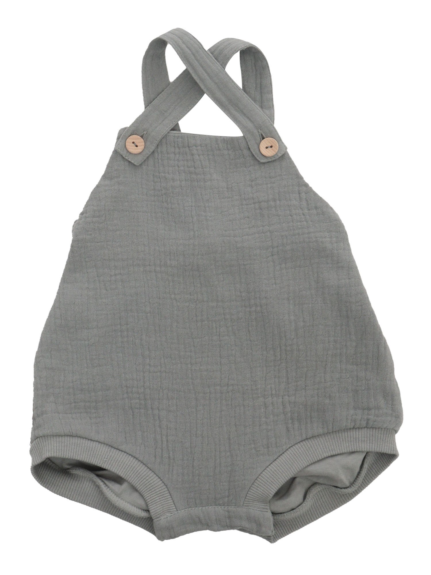 One More In The Family Short Grey Romper In Green