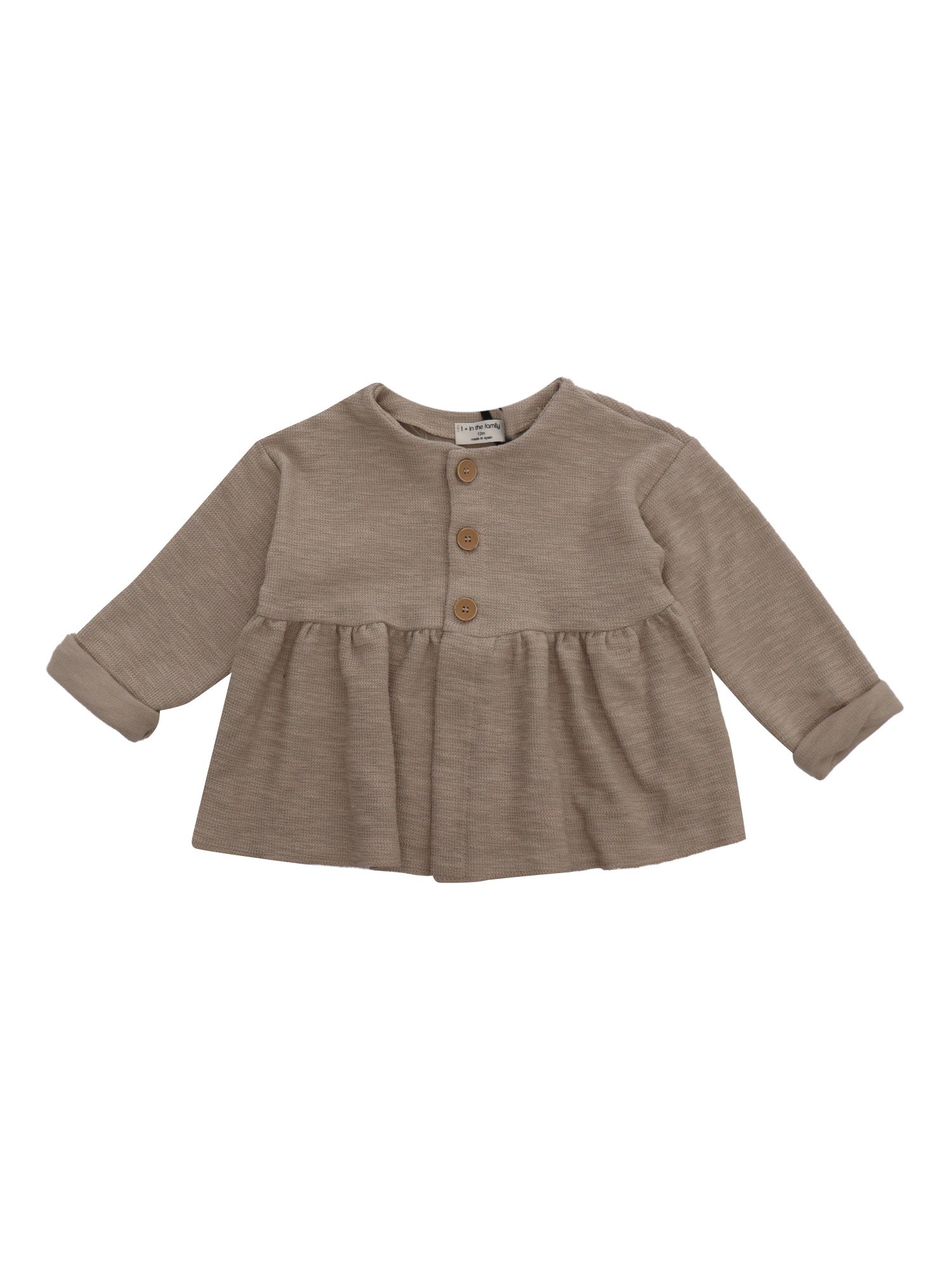 One More In The Family Brown Jacket With Ruffle In Beige